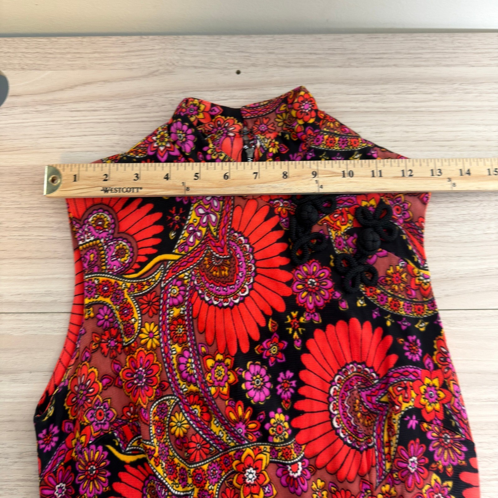 Vintage 60s Psychedelic Cheongsam-style Column Paisley Maxi Dress XS Good