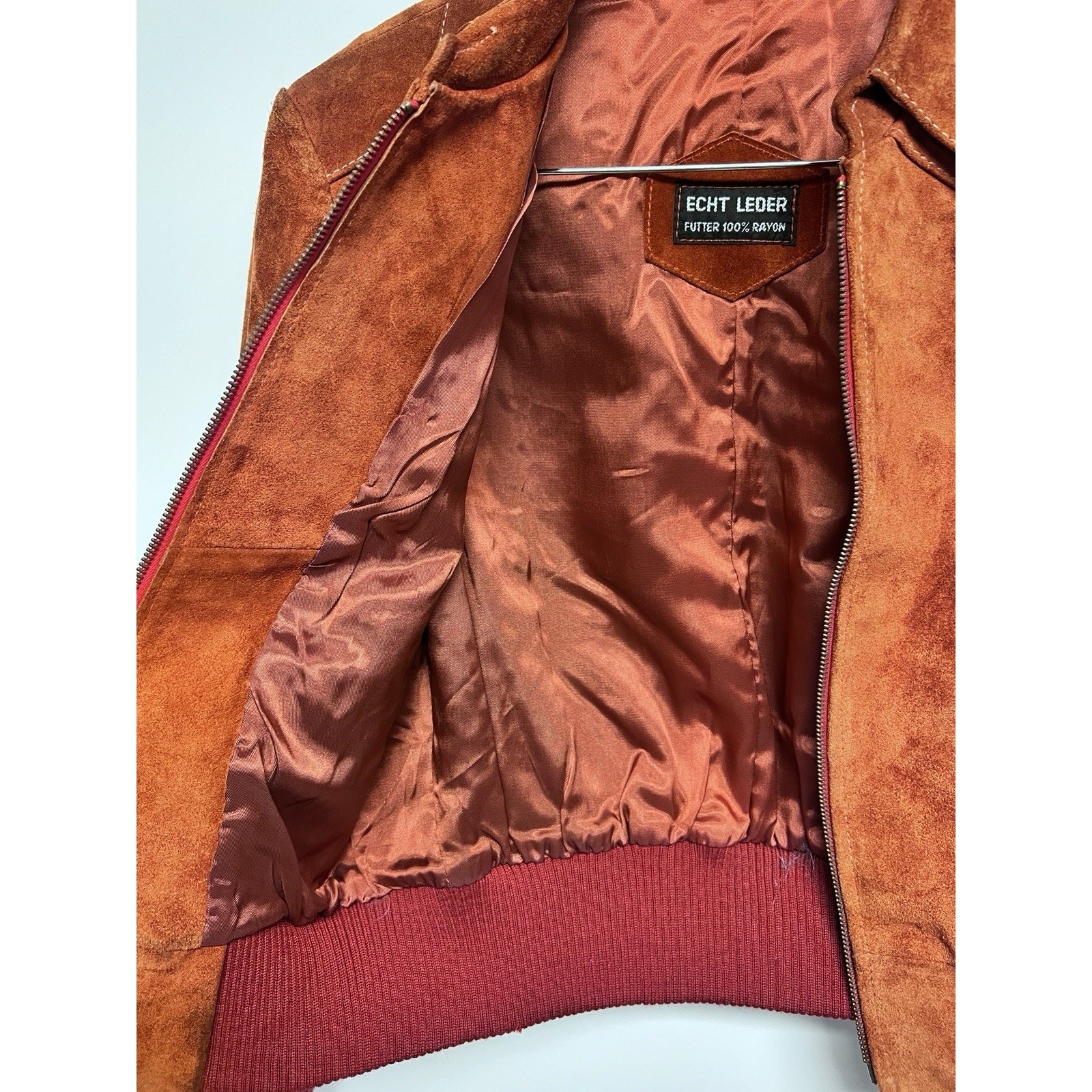 Vintage 1970&rsquo;s Rust Orange Suede Bomber Jacket Womens Small Leather Groovy 70s