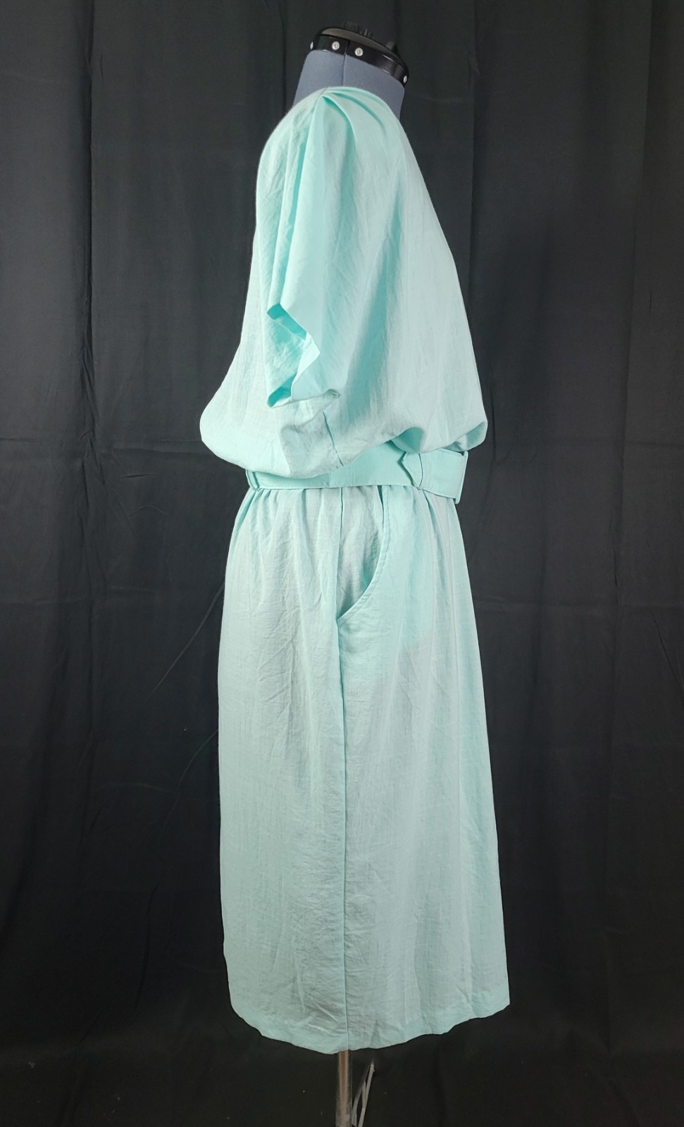 Vintage Stuart Alan Mint Green Blouson Dress w Slim Skirt & Belt Size 18