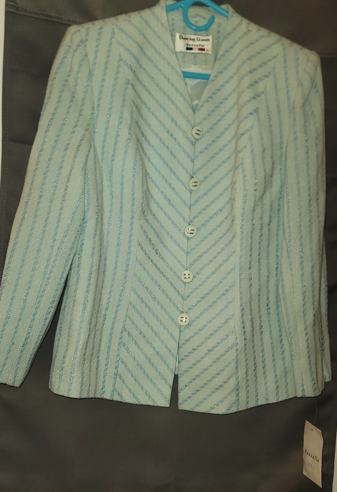 Vintage Dancing Queen Versalle Blue Striped Teal Blazer New With Tags Sz 42EU