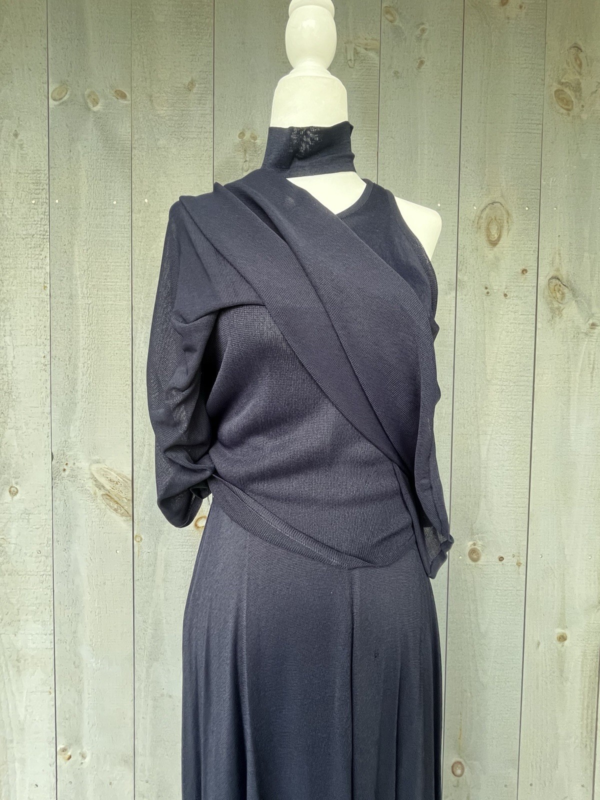 Vintage 80s Marina Spadafora 2 Pc Set Skirt Sleeveless Blouse Choker Neck Blue M