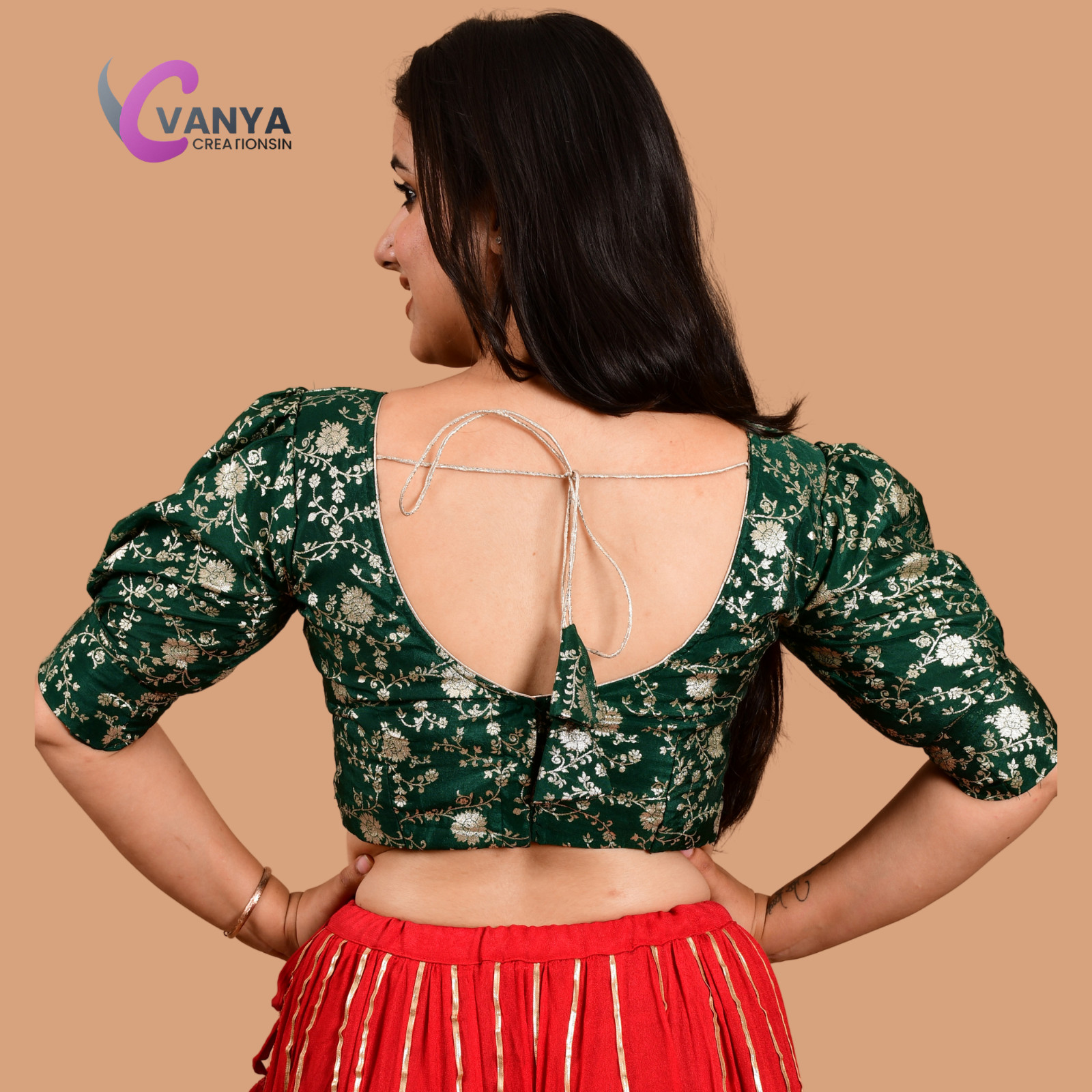 Banarasi Brocade Handcrafted Sari Blouse V Neck Top for Women Backless Luxurious
