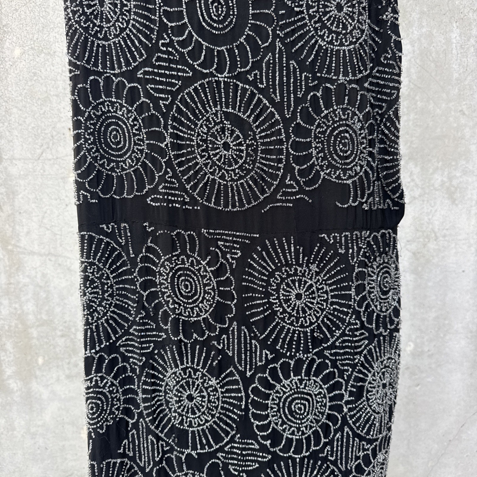 Antique 1920s Completely Beaded Flower Gown Silver Lamé Full Length Dress VTG