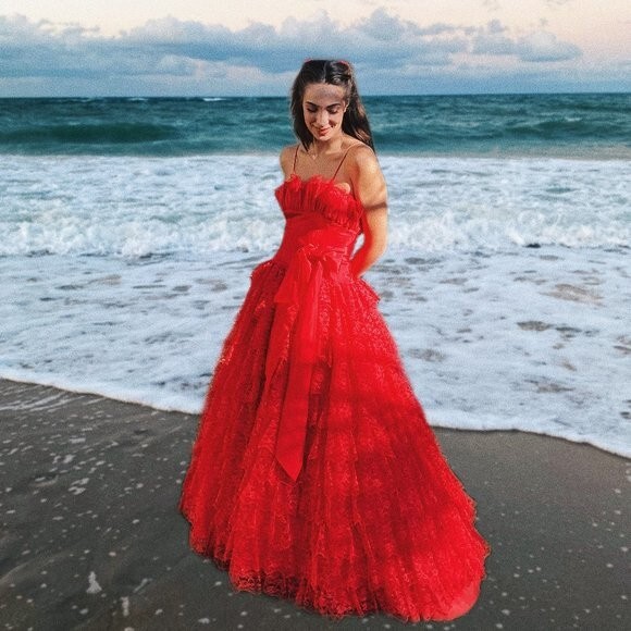 Vintage Alfred Angelo Flirtations Gone With The Wind Red Lace Ruffle Ballgown