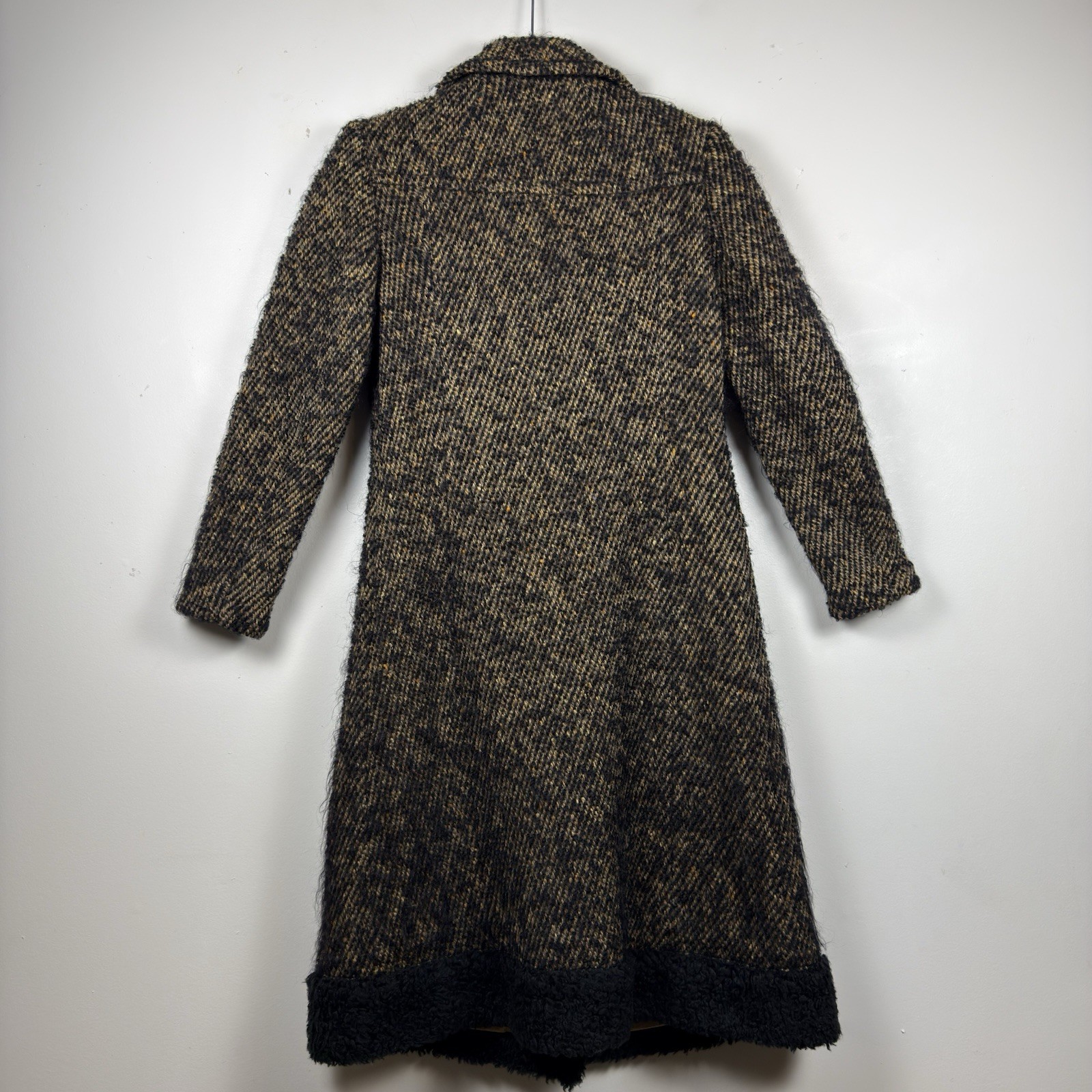 VTG 1960s Custom Made Wool Tweed Double Breasted Coat Womens Small Black Tan NYC