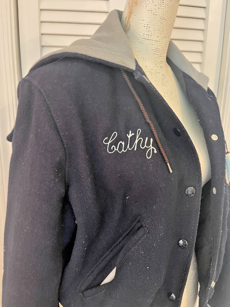 1985 Vintage Dark & Light Blue Wool Varsity Jacket Woman&rsquo;s SMALL