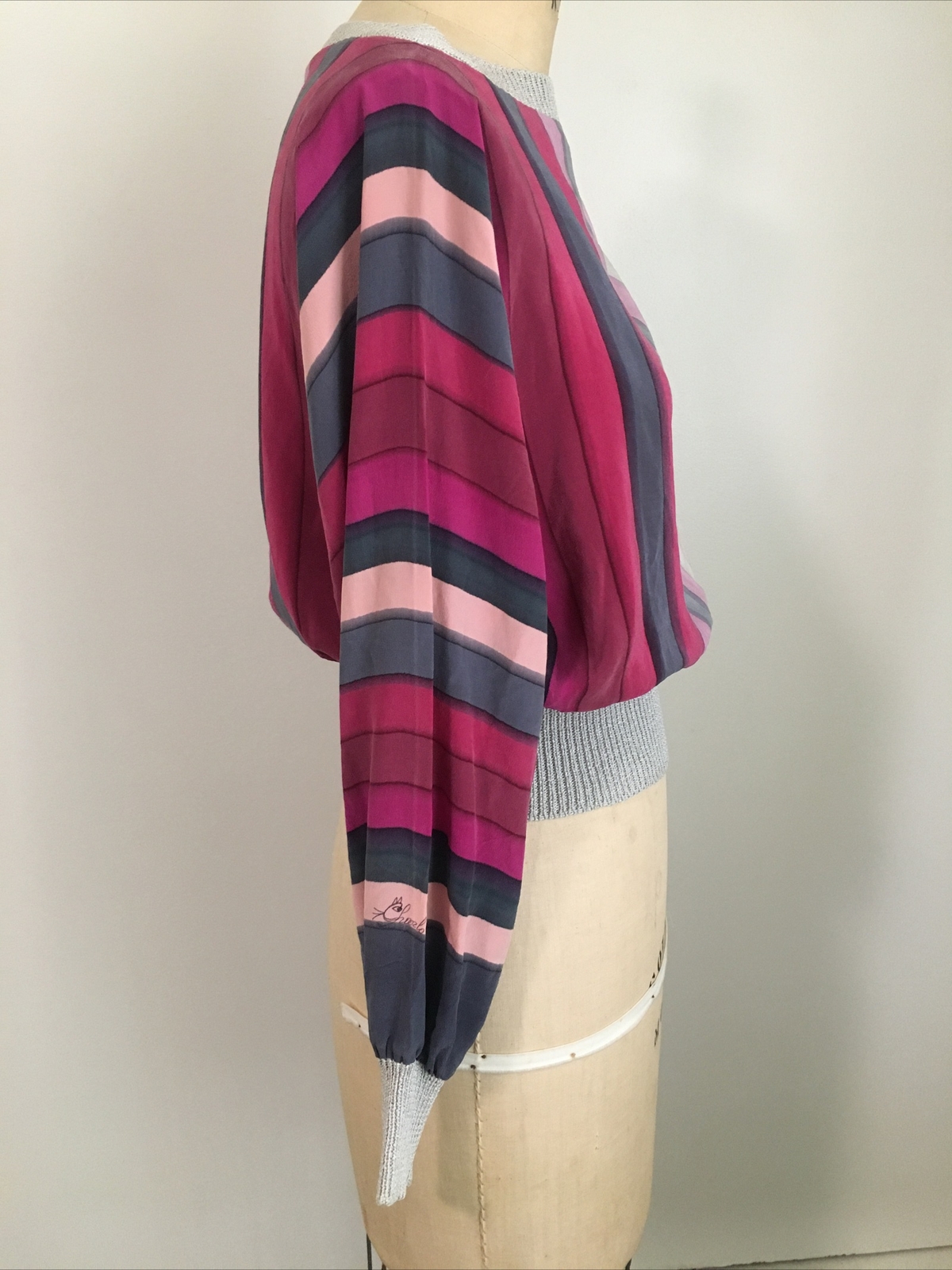 CHARLOTTE WASHED SILK STRIPED BLOUSE DOLMAN SLEEVE VINTAGE