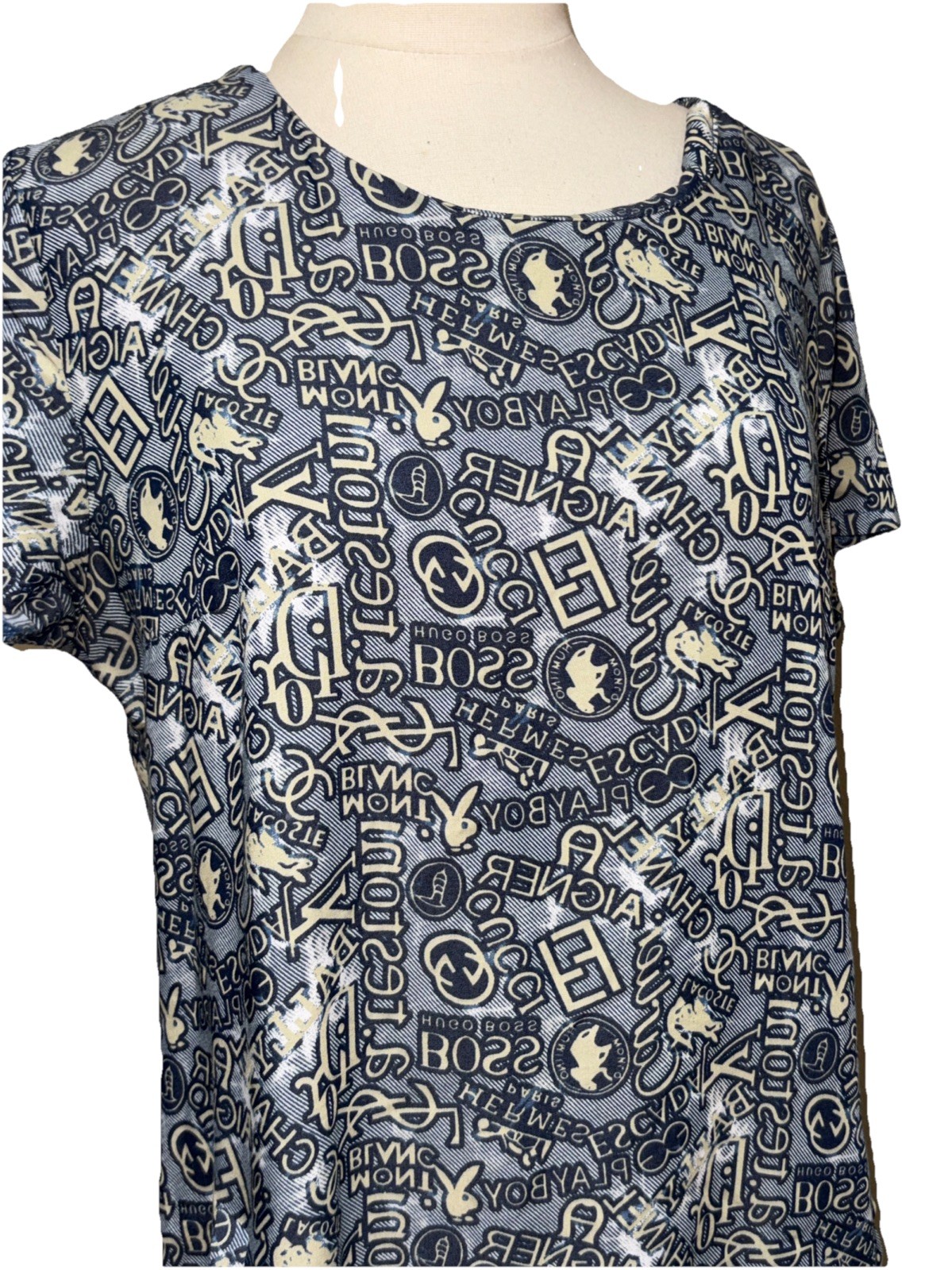 y2k designer logo dress repeating various designers rare L -xl Estate Find