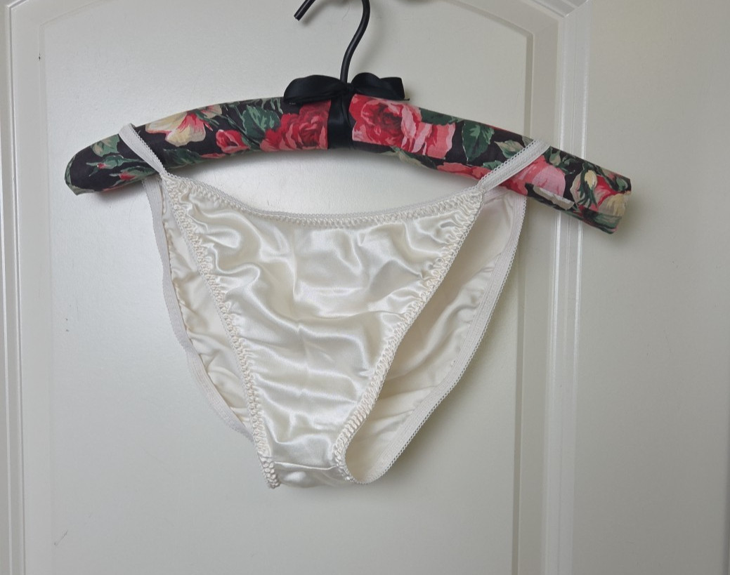 Vintage 80s 90s Shiny Satin String Bikini Panties Ivory Unbranded Size Large