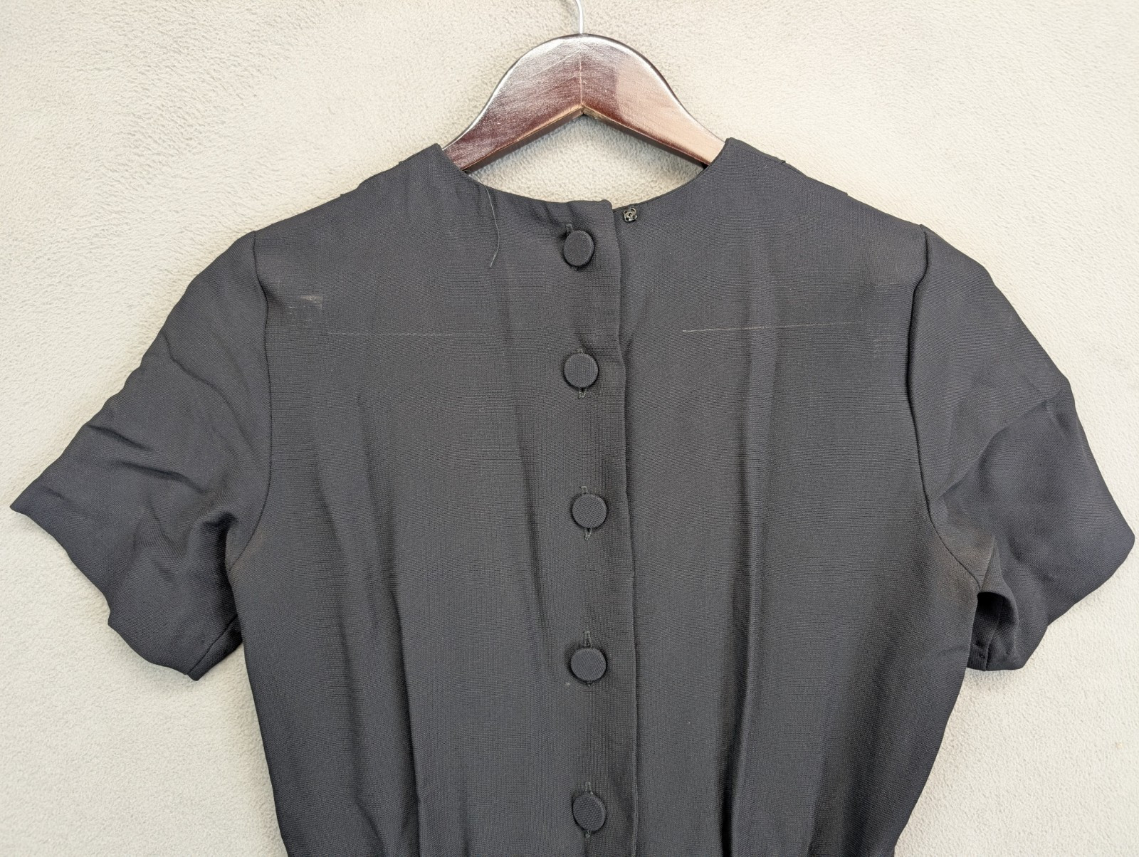 Vintage 60s Classic Black Belted Dress w/ Pleated Skirt Sheer Size 6