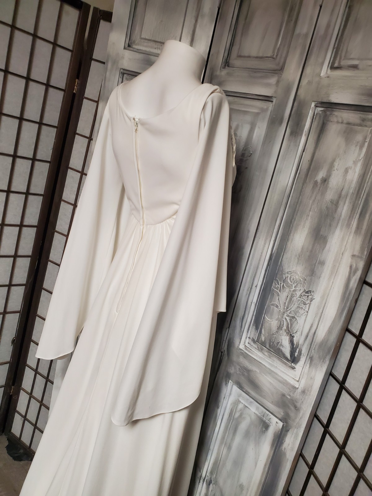 Vtg XS-S Wedding Dress 70s Full Angel Wing Sleeve boho medieval gothic Ooak gown