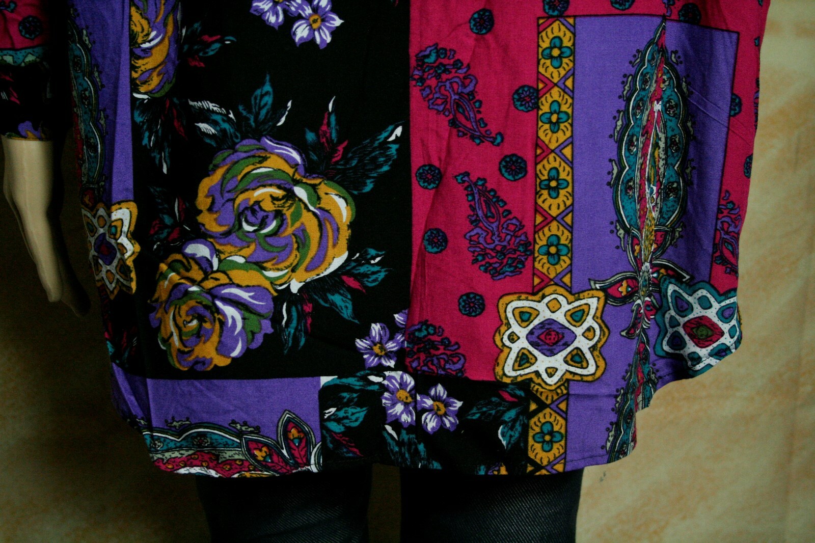 Moda Internazionale Top Long Sleeve Multi Color Patterned Button Up Sz 18/20