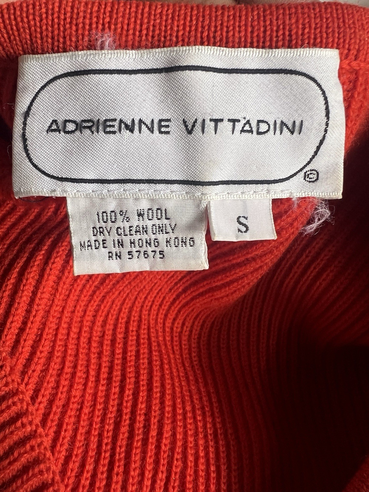Vintage Adrienne Vittadini Red WoolSweater Scarf Wrap V Nk Minimalist 80s 90s S