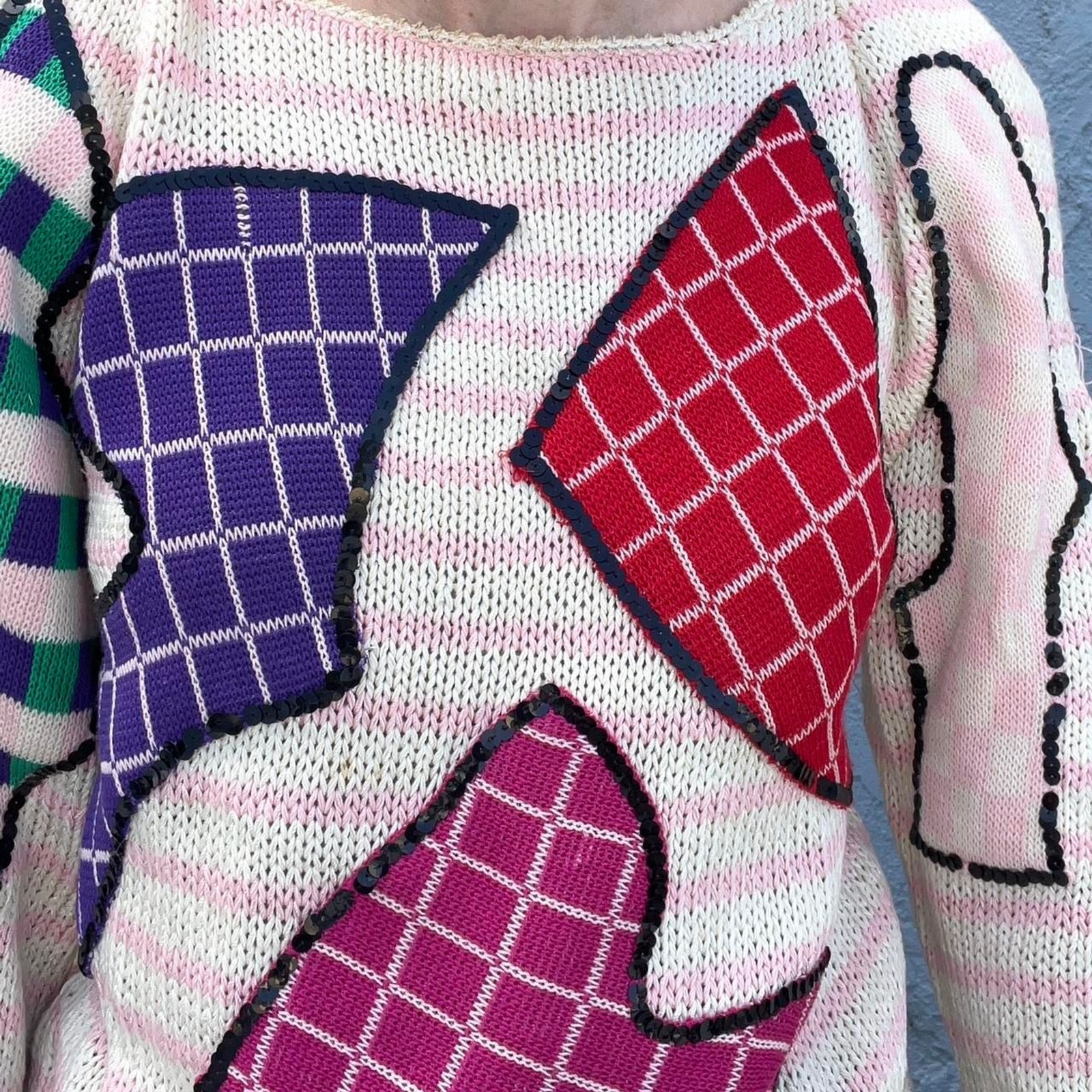 80s Sweater Abstract Funky Print puff sleeves Size Small