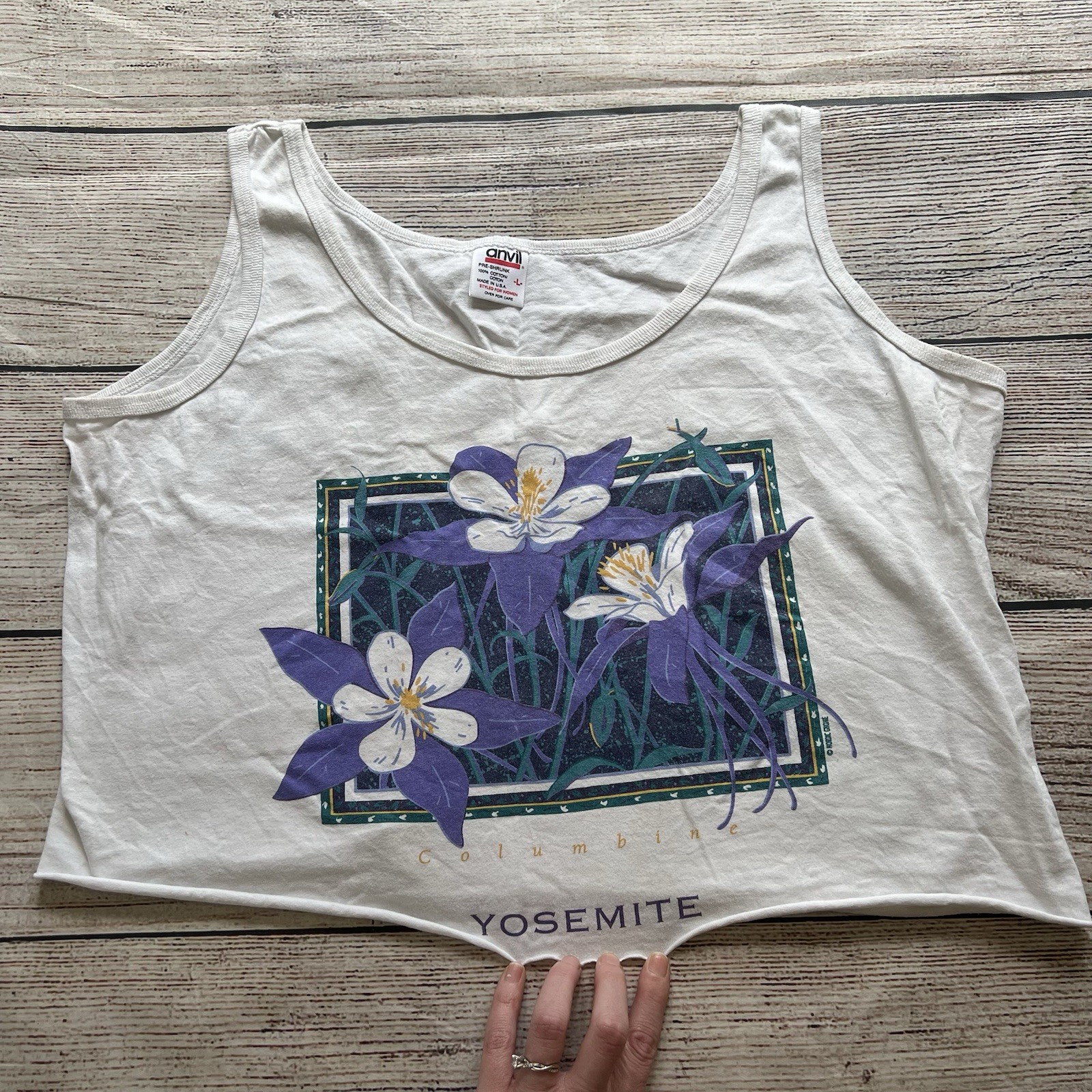 Vintage 90s Yosemite Columbine Cropped Top Womens Large Anvil USA National Park