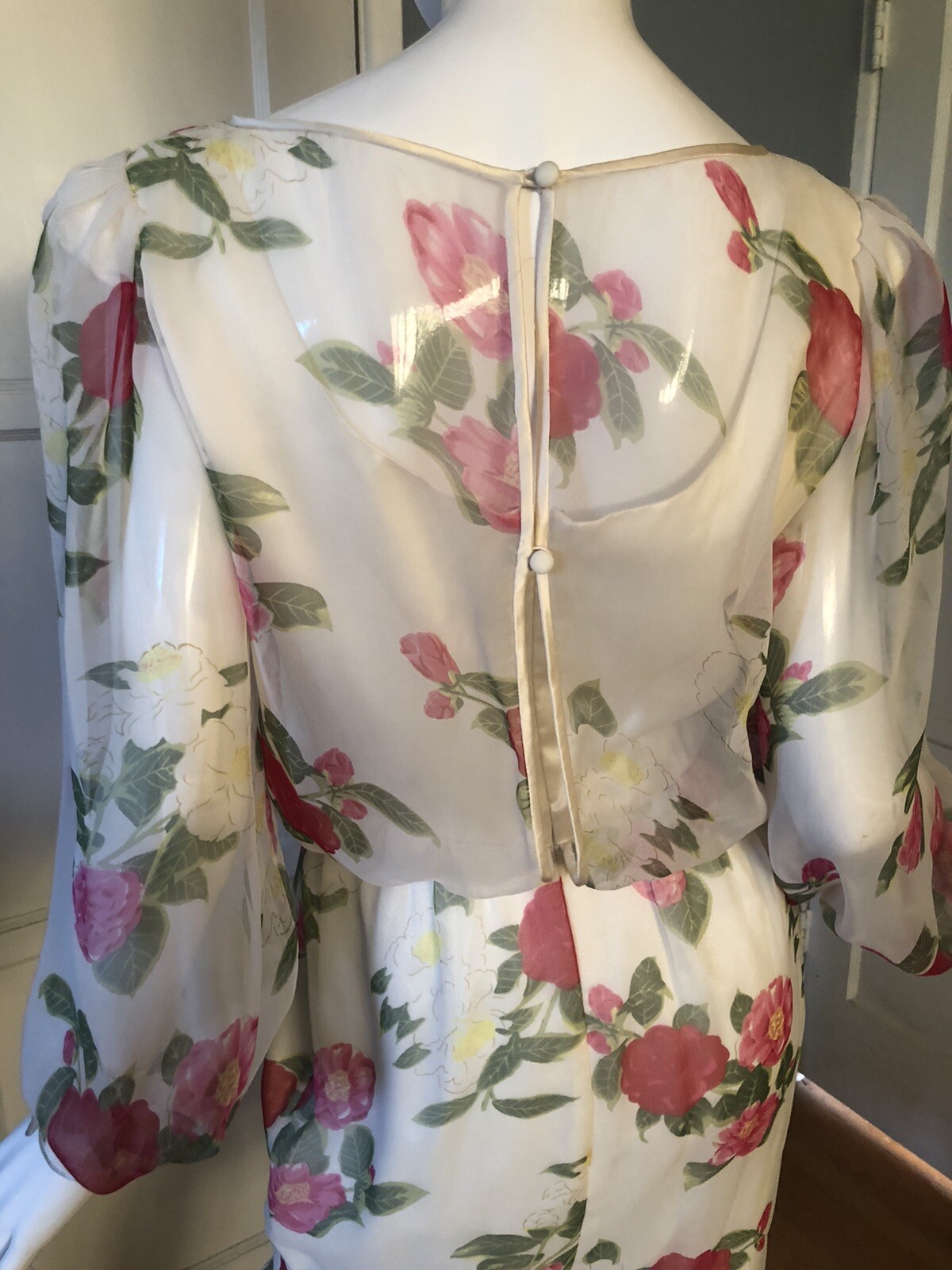 Vtg 80s Constance Saunders RICHARD WARREN Dress 6 Saks FLORAL Print CHIFFON TEA