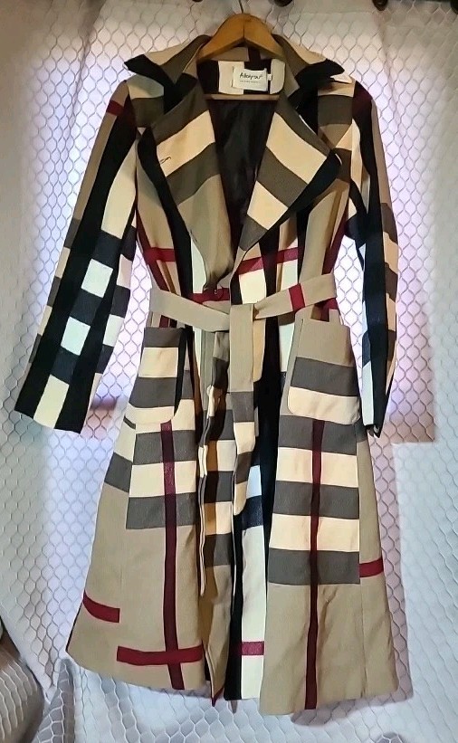 Vintage Allaiyou Classic Plaid Trench Overcoat Women L Belted London Look Rayon