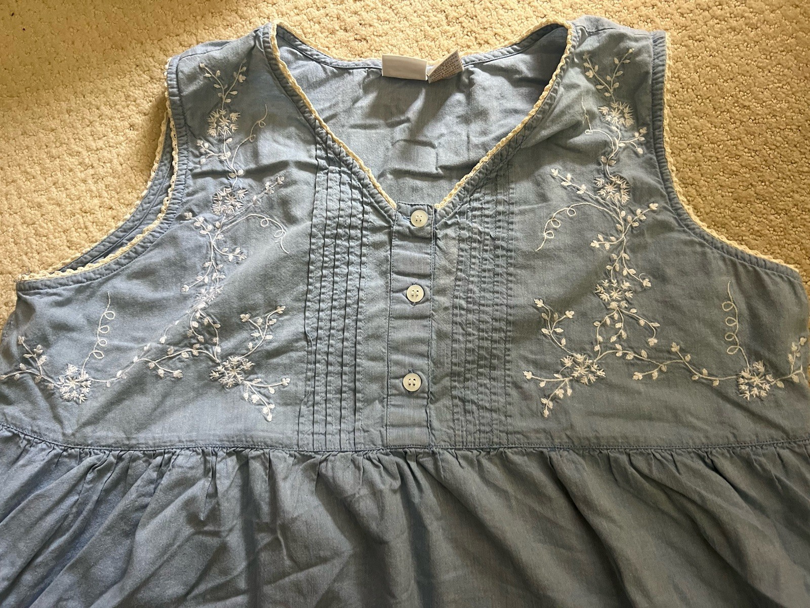 Vtg Gilligan O’Malley Nightgown Dress Blue Ruffles Cottage Core Cotton L