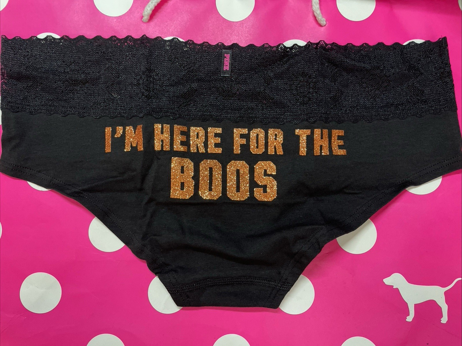 2015 Victoria Secret PINK Vintage Lace Waist Hipster Panties M Here For The Boos