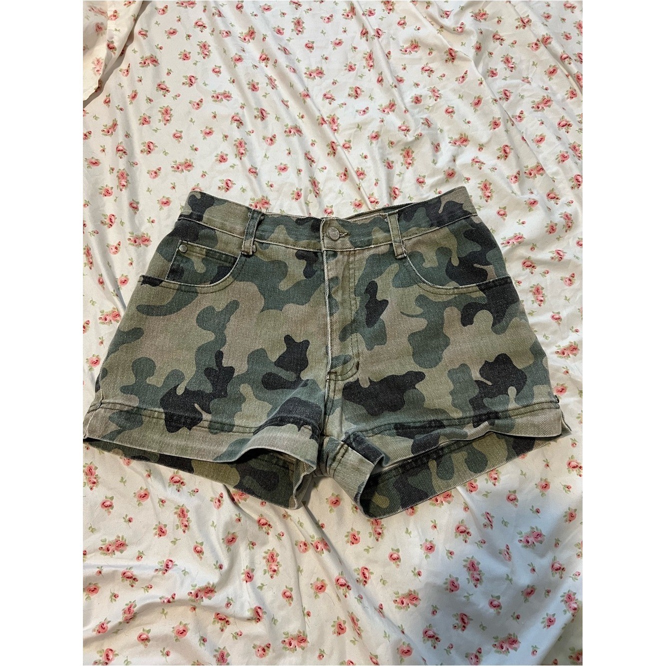 vintage camo denim shorts