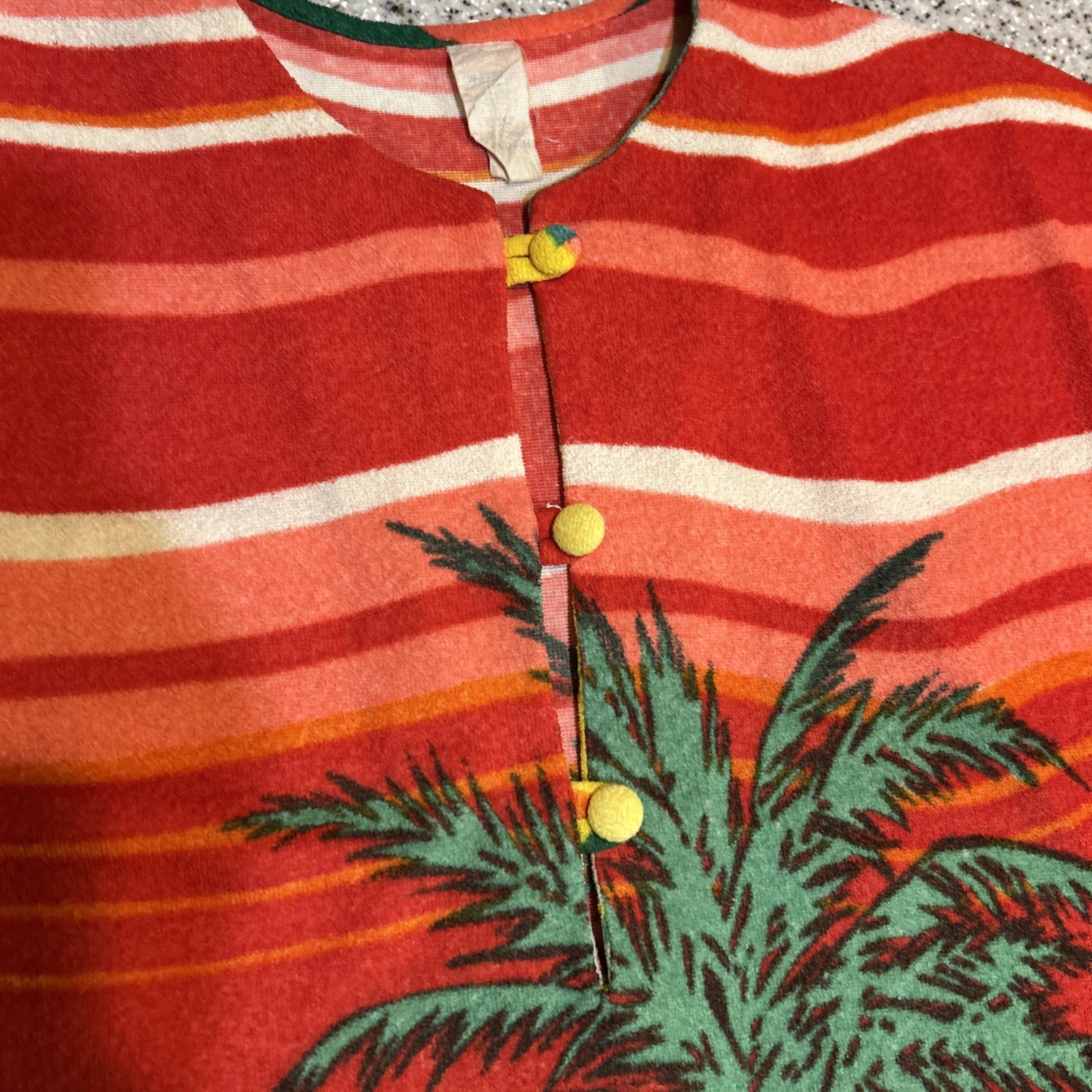 Vtg 70s Hawaiian Sunset Rainbow Palm Trees Micro Terrycloth Towel Maxi Dress M
