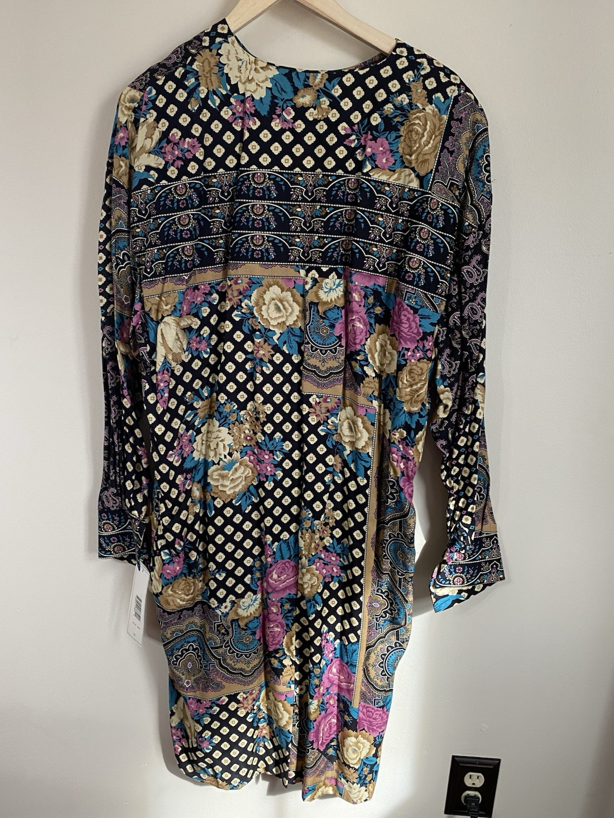 Vintage Floral Paisley Lady Carol Rayon Button Down Shirt Dress USA 16 NOS Boho