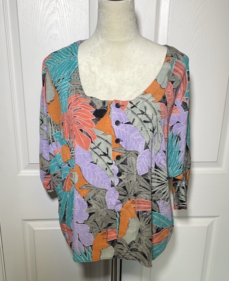 Vintage A.B.S. Clothing Collection California Tropical Pastel 1/2 Button Shirt
