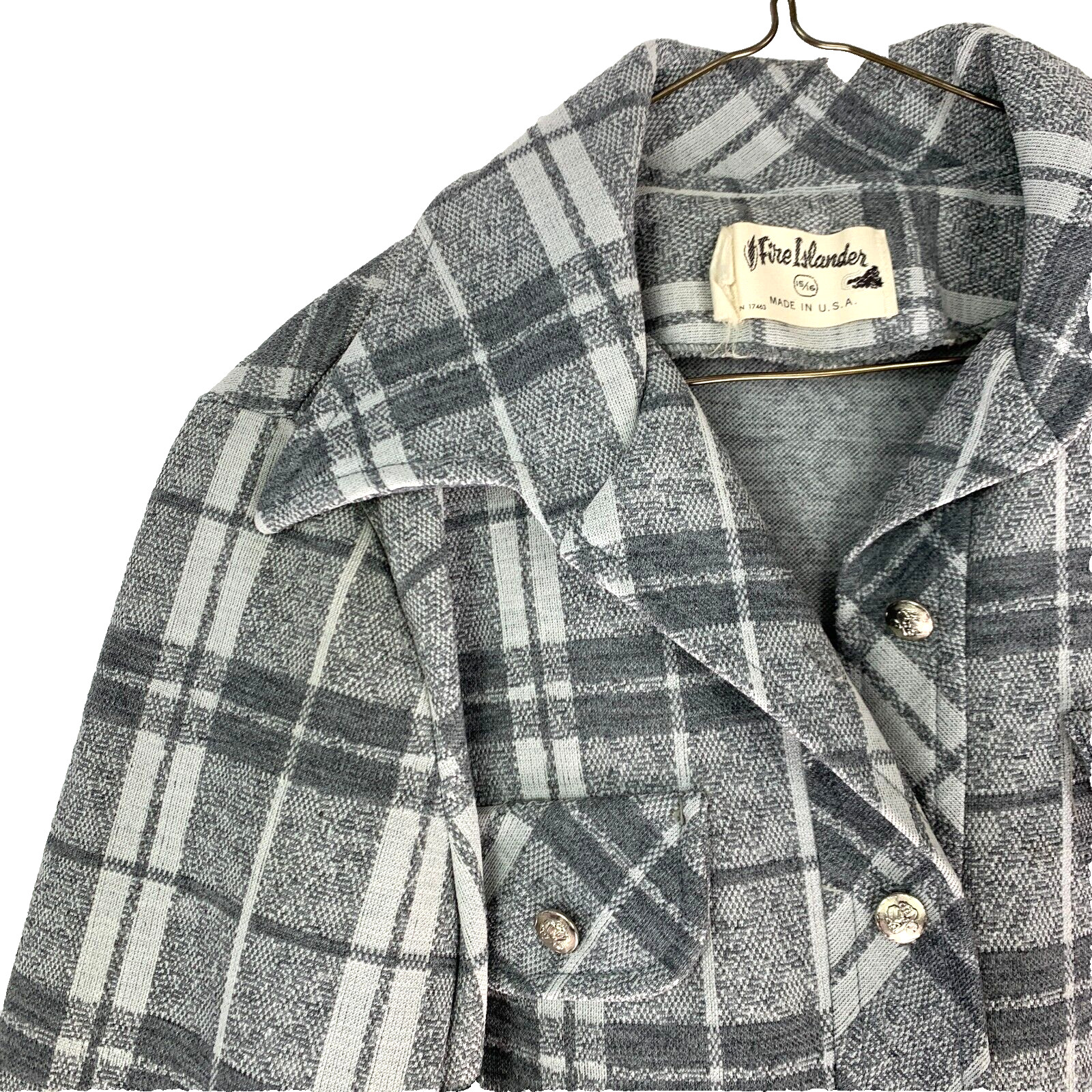 Fire Islander Gray Plaid Button Down Shirt Leisure Jacket Womens 15/16