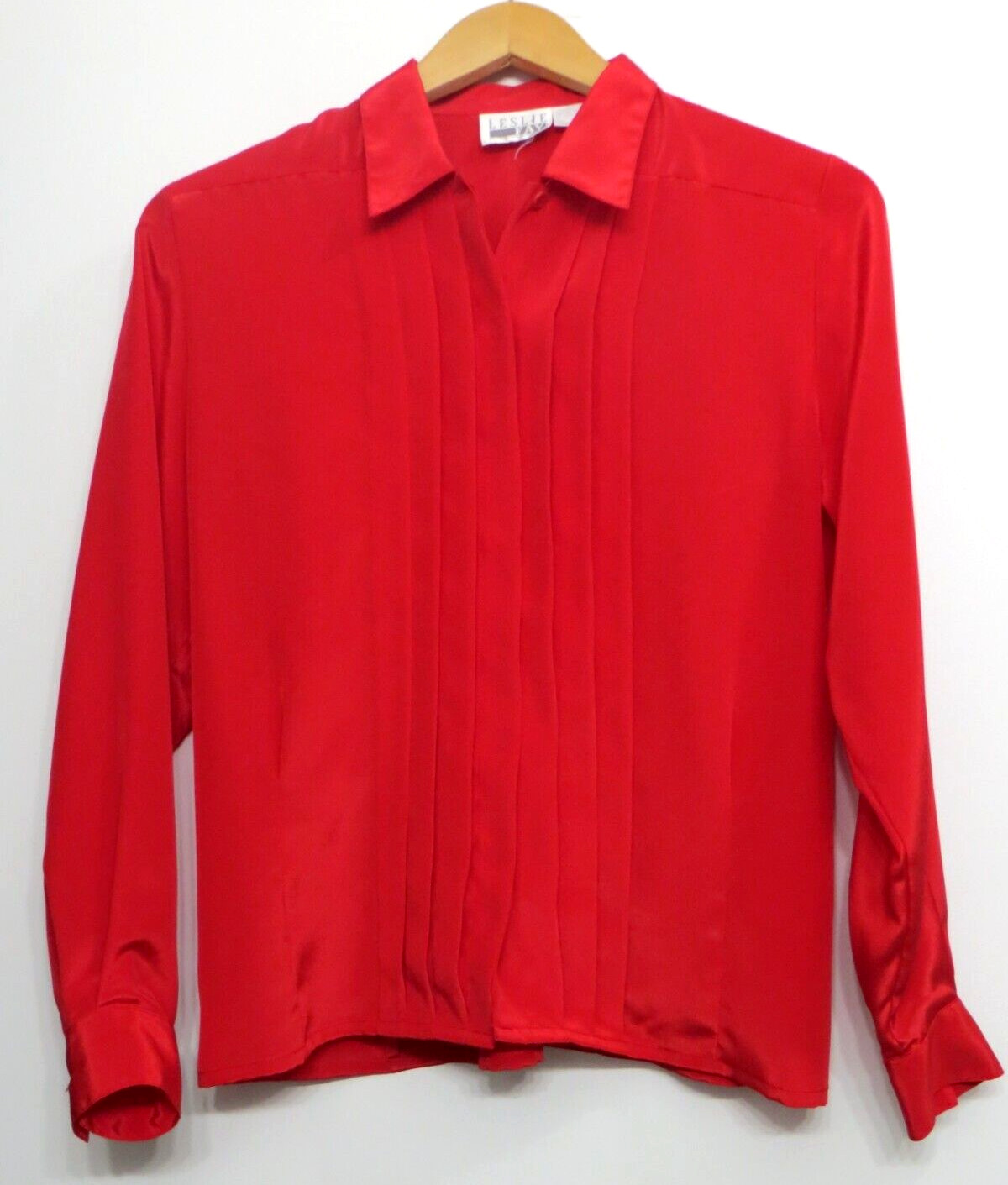 Vintage Leslie Fay Button Up Blouse Shirt Womens Petite Size 4 Small Bright Red