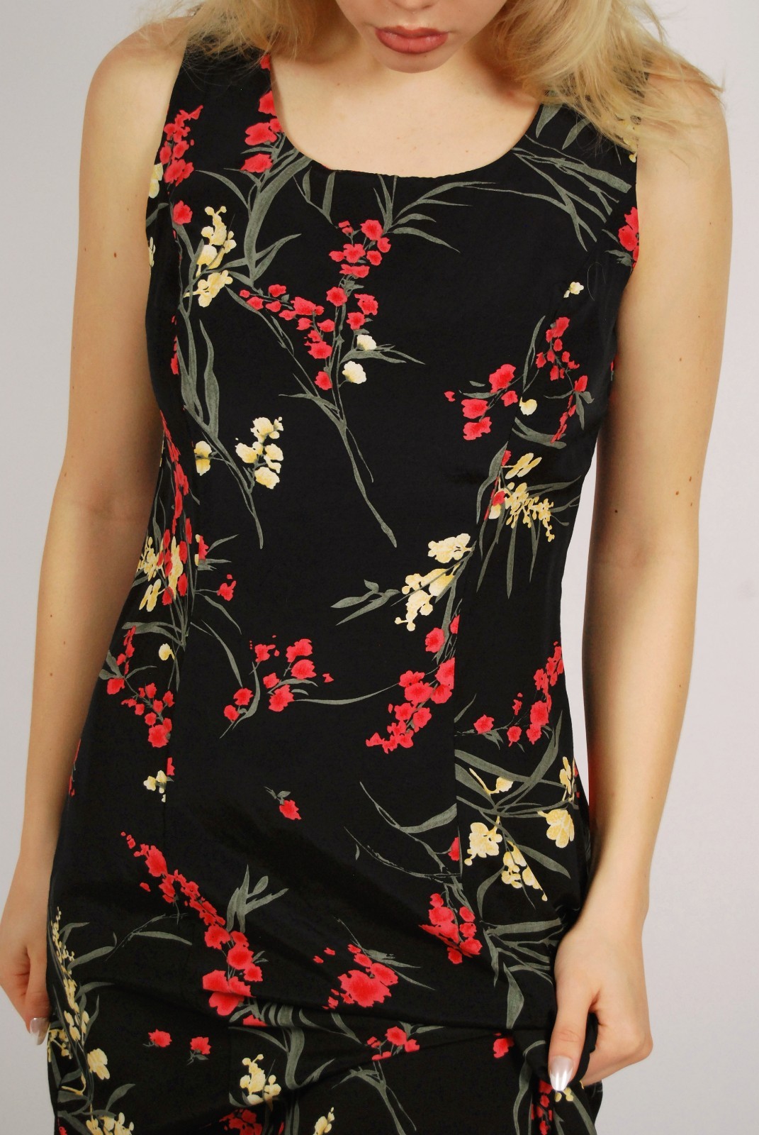 80s Tank Maxi Dress (8) black pink floral vintage preppy casual sundress a-line