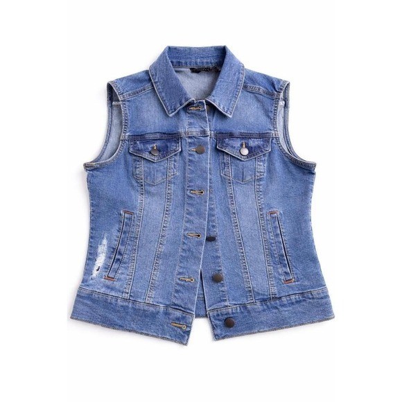 Max Jeans Denim Vest Women&rsquo;s Biker Western Distressed Vest Festival Boho SZ S