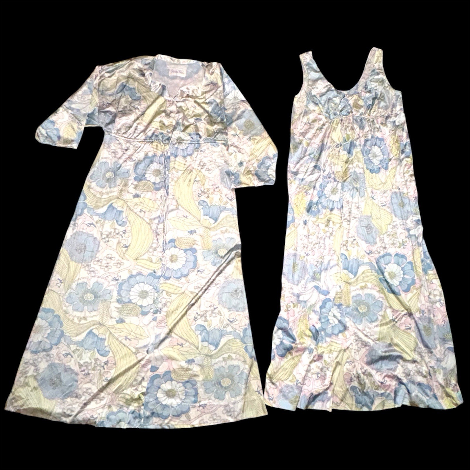 VTG Vanity FAIR Peignoir Robe Nightgown Negligee Gown SET sexy Blue Small