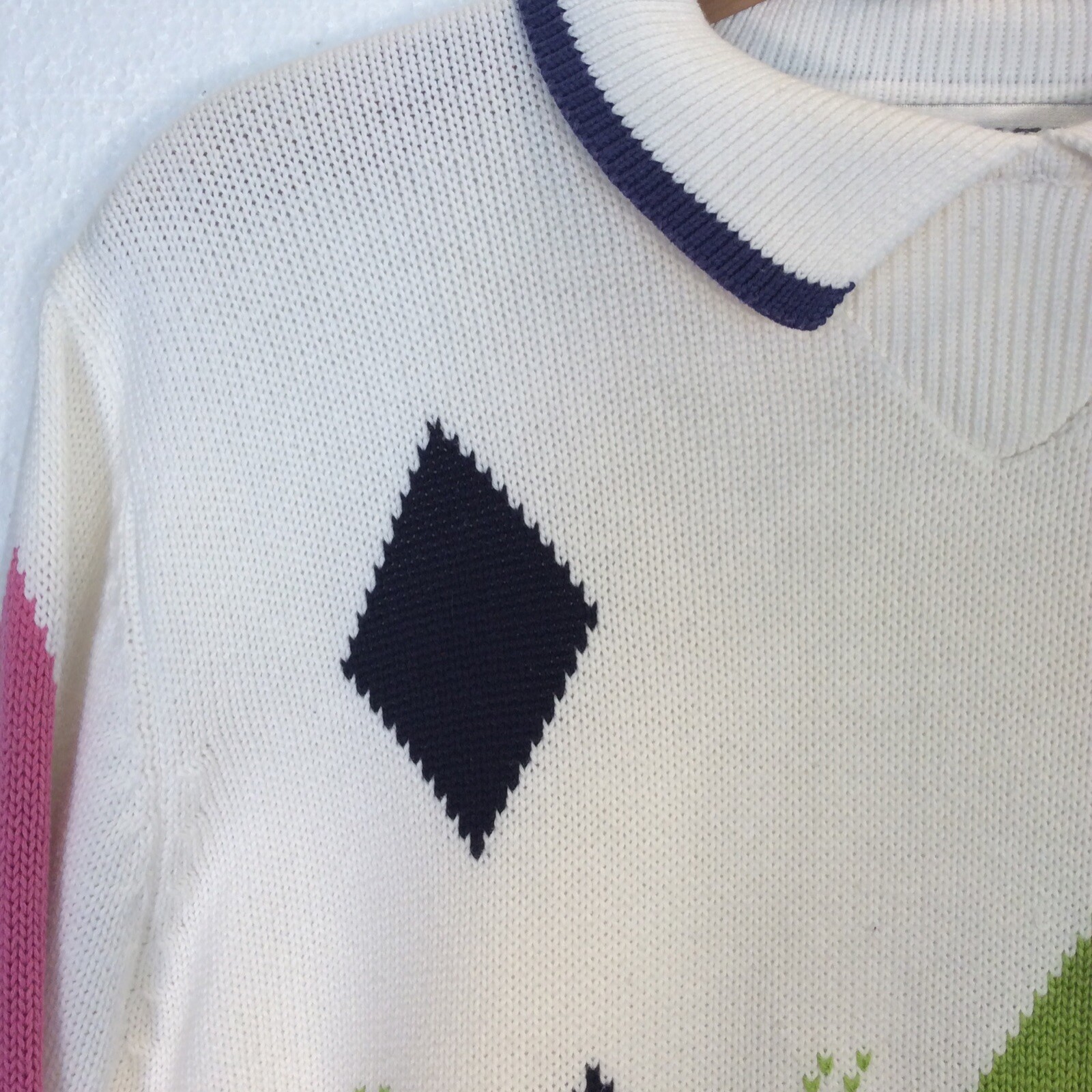 Vintage 80s Petite Sophisticate Medium Collared Sweater Argyle Preppy
