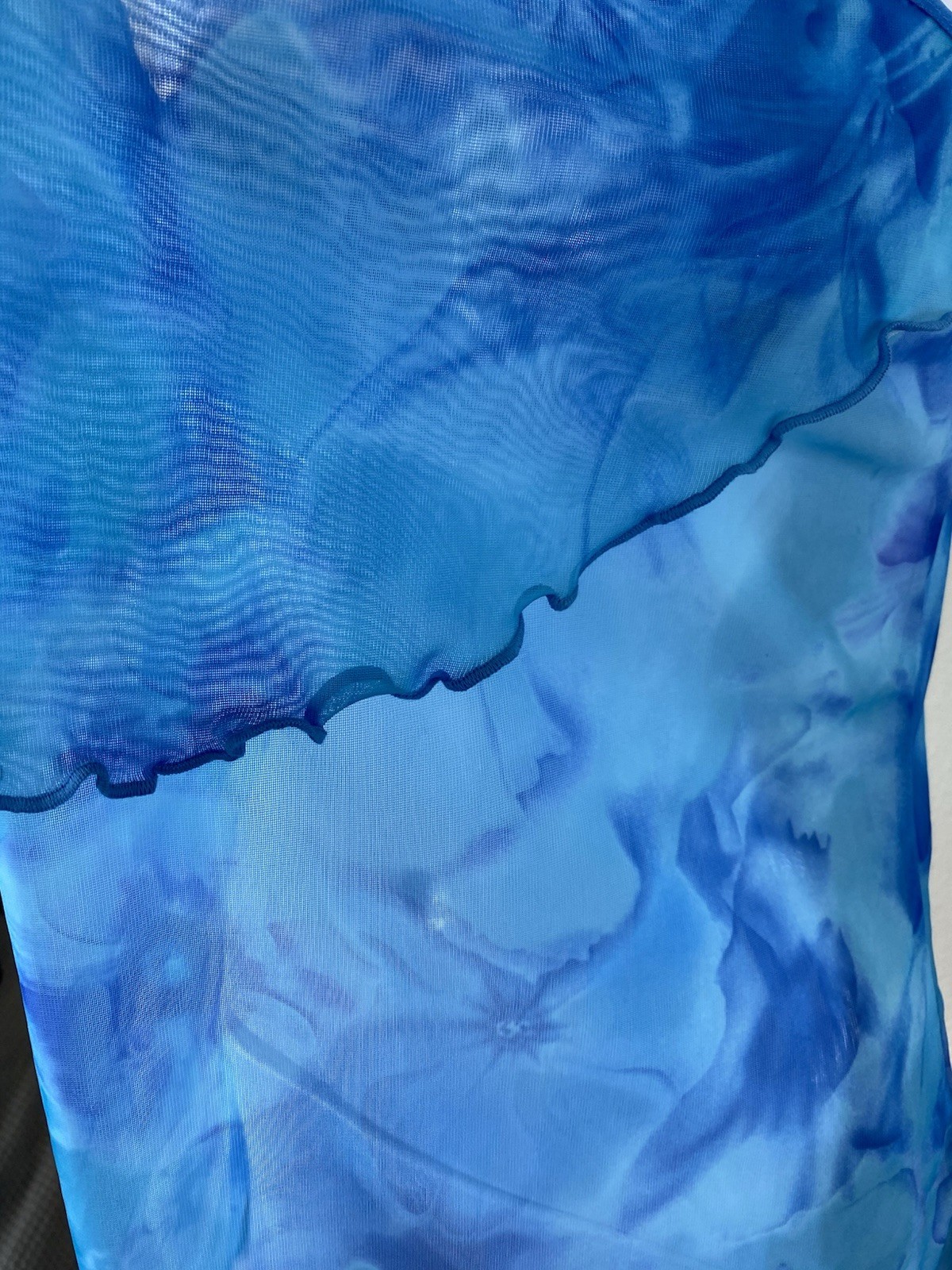 Petra Fashions Large Turquoise Blue Ruffle Sheer Floral Y2K Vtg Mini Slip