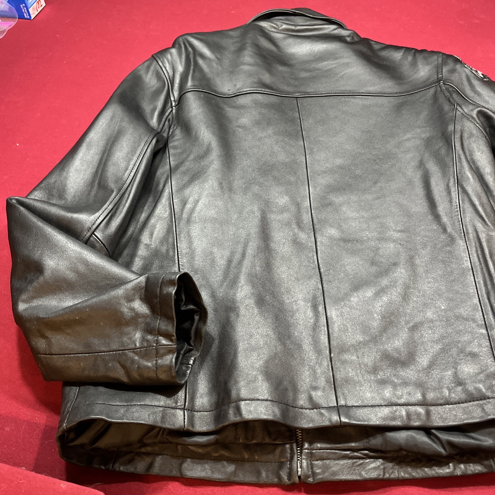 Luis Alvear Black Leather Jacket Zip Up Moto Biker Butterfly Arm Patch Women’s S