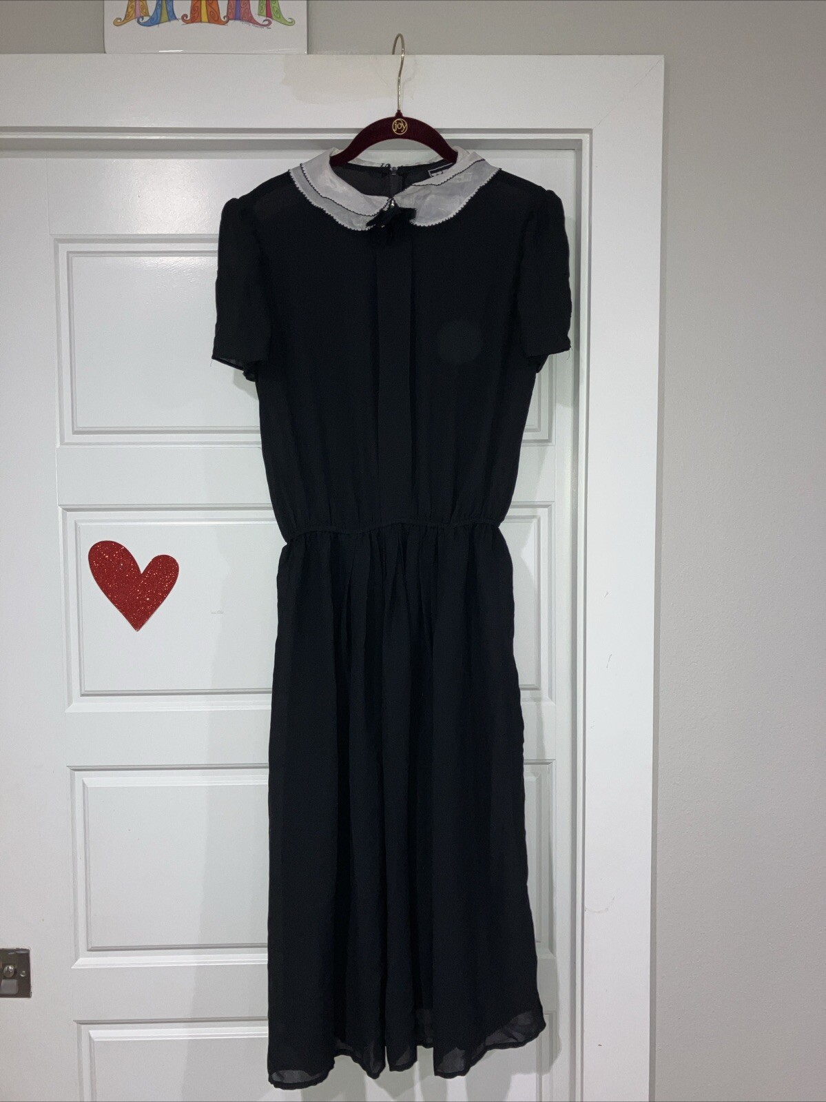 Vintage Items California 80&rsquo;s Midi Black Dress White Collar size 14 Sheer