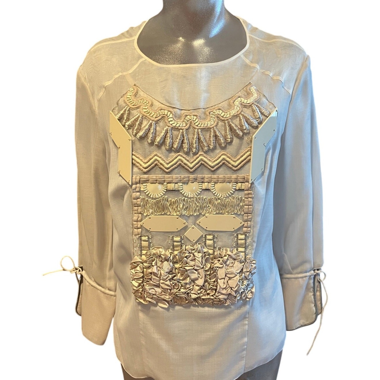 Vintage 90s CHRISTIAN LACROIX Hulotte Embellished Blouse Small S LUXURY Top Y2K