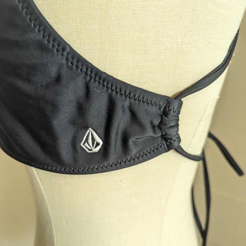 Volcom Halter Simply Solid High Neck Reversible Bikini Top Black Grey Size S/M