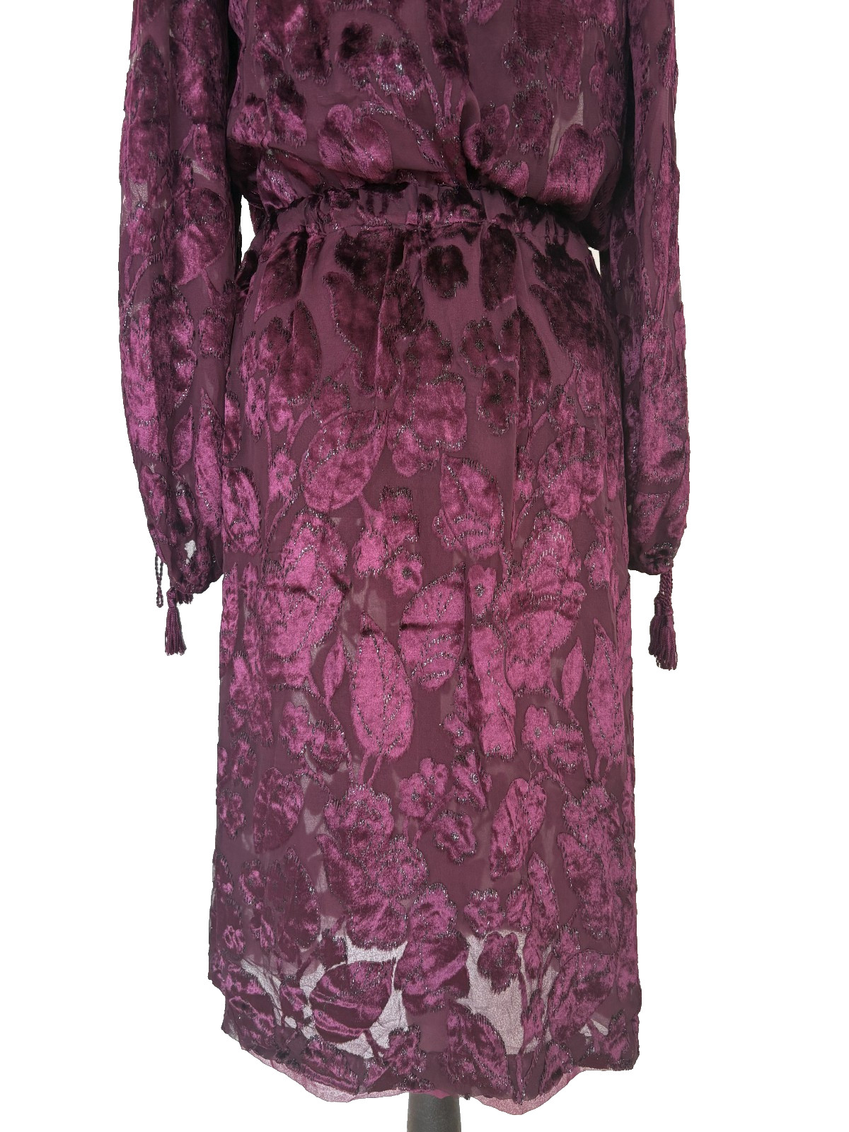 VTG 1977 Oscar de la Renta Burgundy Devoré Tassel Blouse & Skirt Set