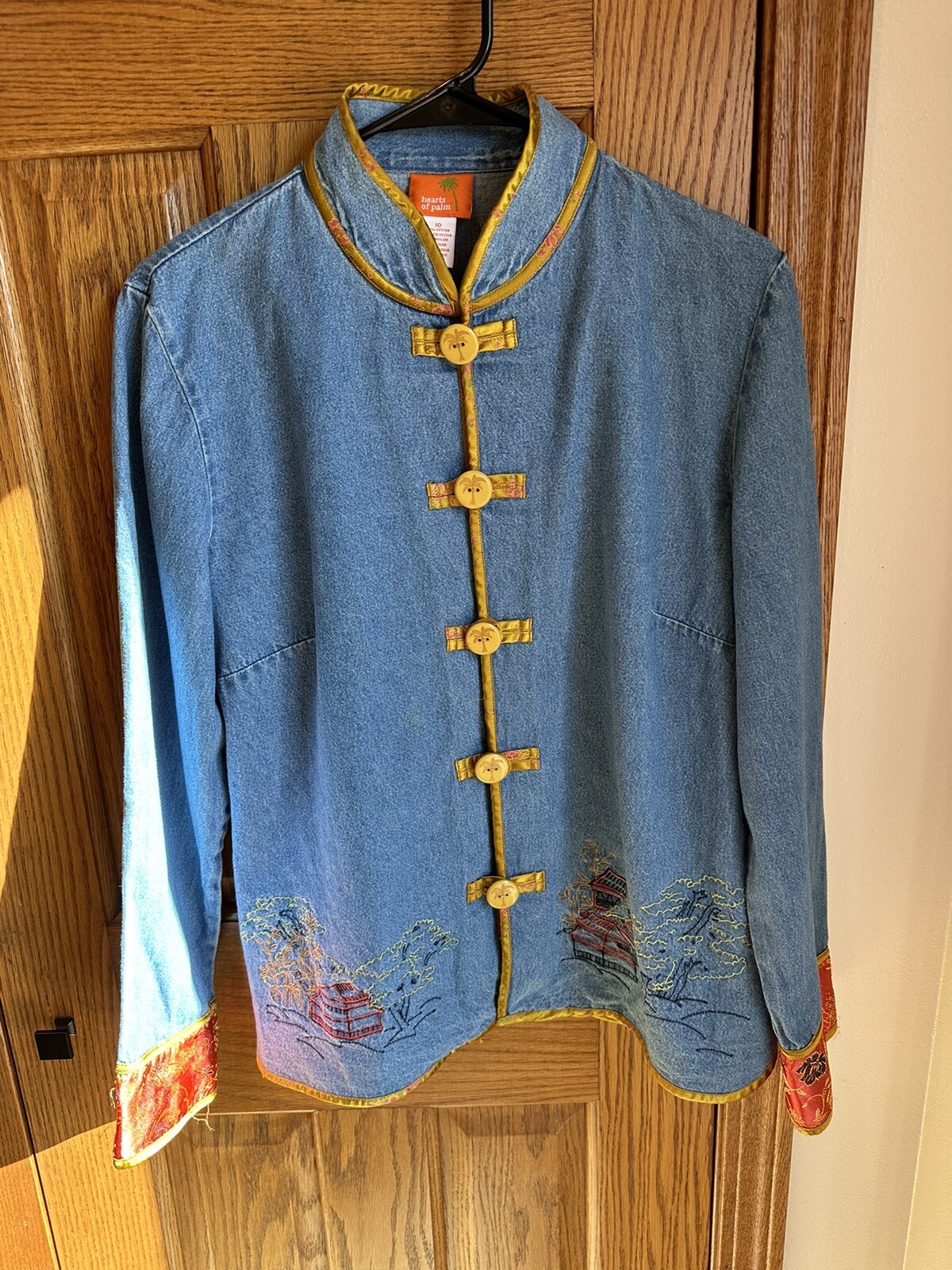 Hearts Of Palm Vintage Jacket~Oriental Kimono Satin Trim~Size 10 Mandarin Collar