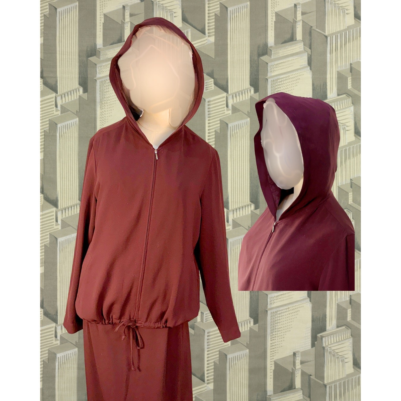 Vintage 90s Jacqueline Ferrar Raisin Athleisure Hoodie and Pencil Skirt Set 12