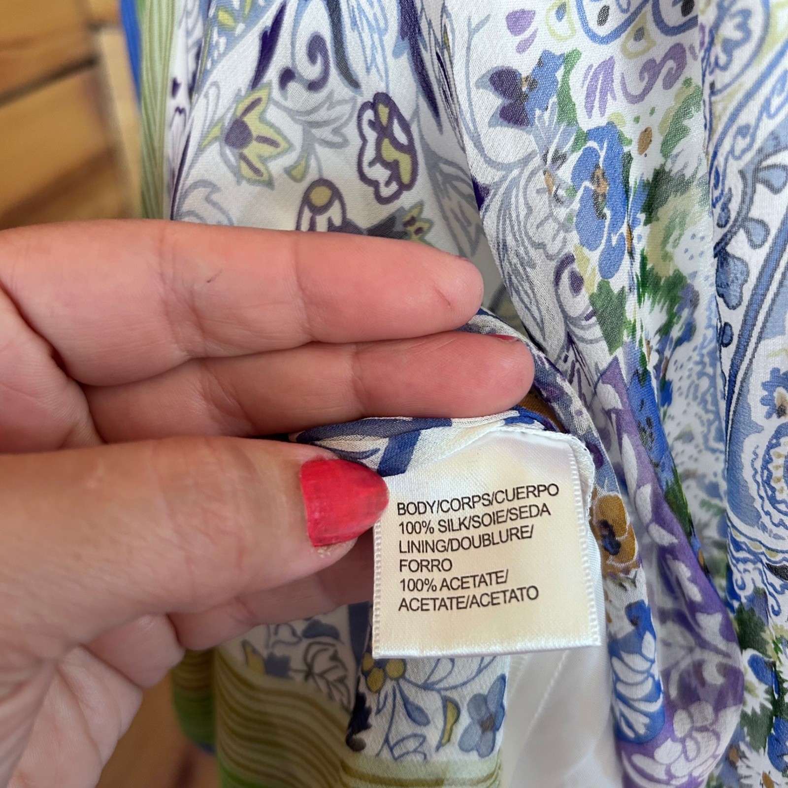 Vintage 100% Silk Paisley Patchwork Dress Size 4 Blue Handkerchief JS Collection