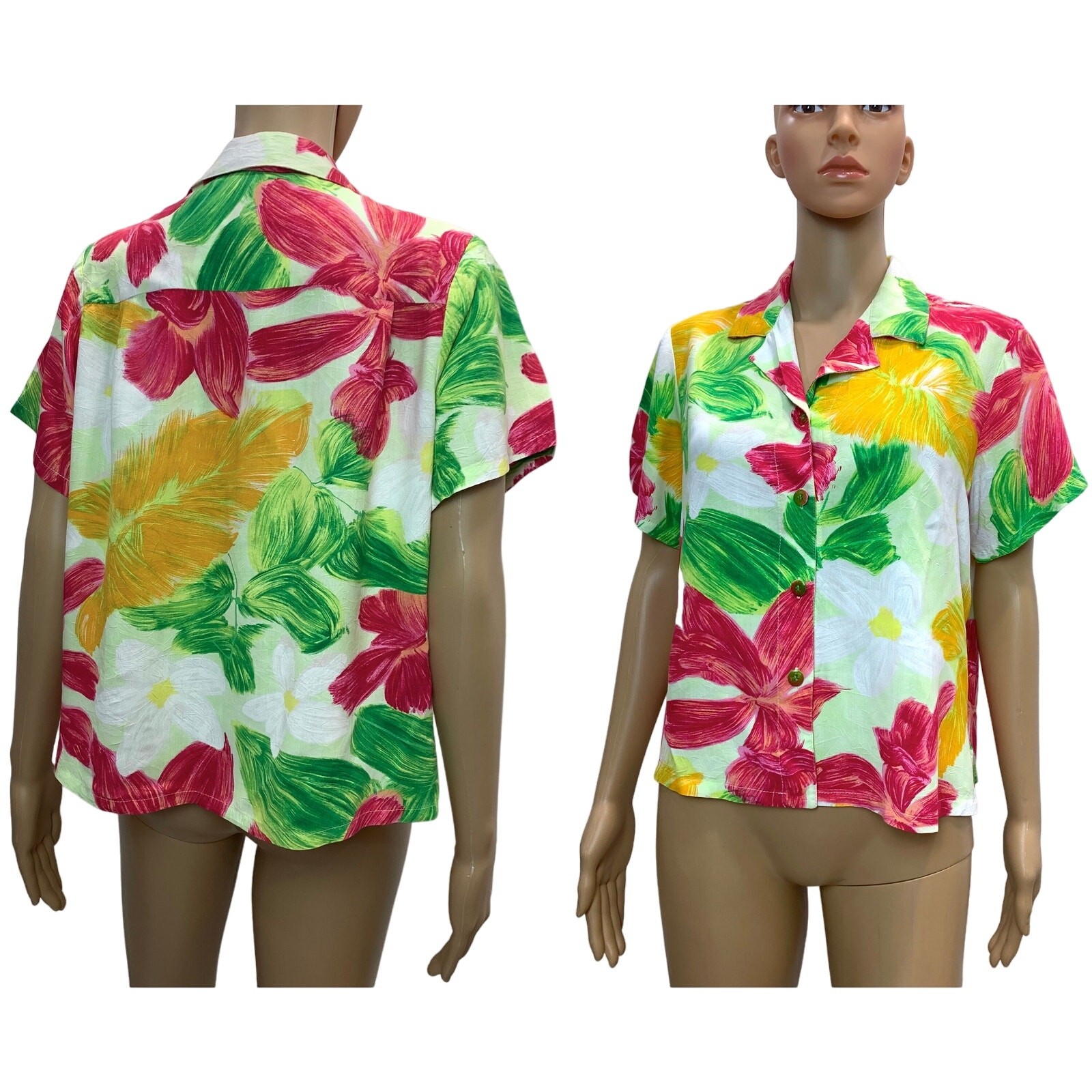 80s 90s Jams World Button Up Crop Blouse | Bright « Orchadia » Floral Pattern