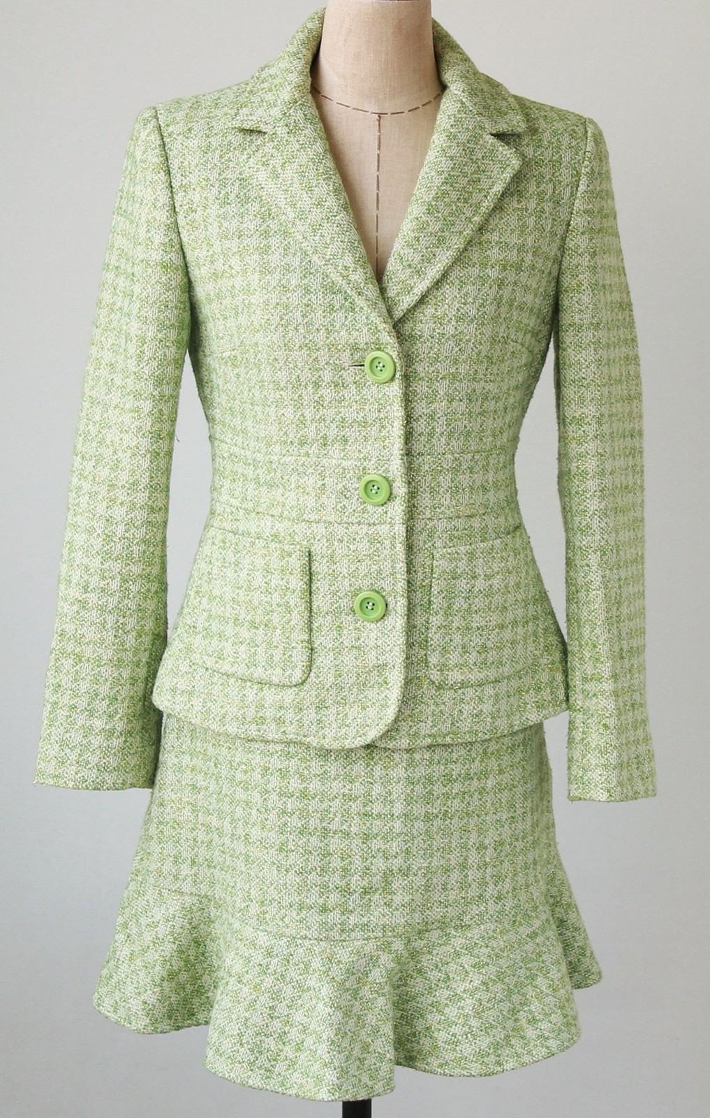 RED VALENTINO Green & Gold Tweed Skirt Suit Set – Size 40 (IT)