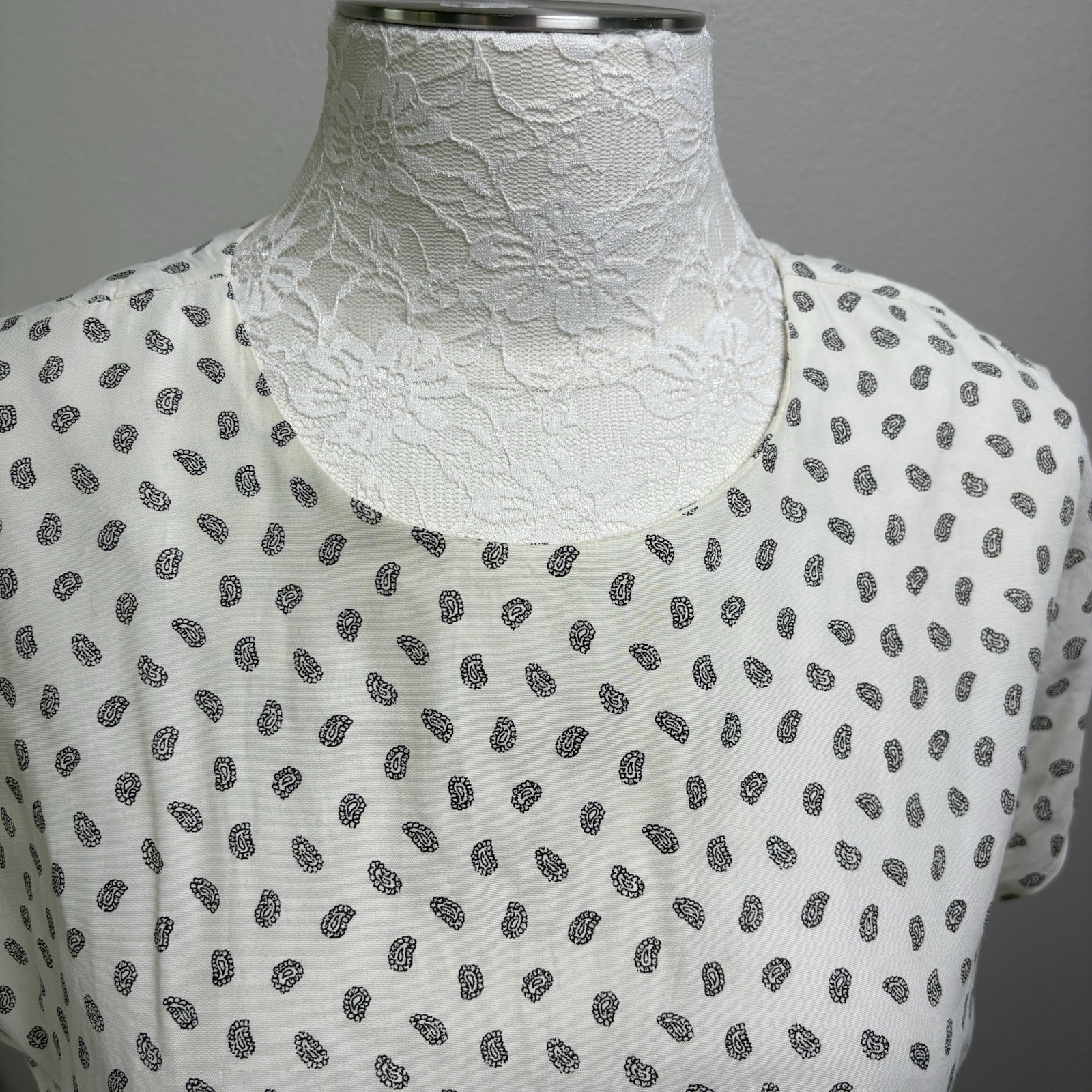 Vintage ~80’s Stuart Alan USA Made Black White Paisley/Solid Midi Dress Size 14
