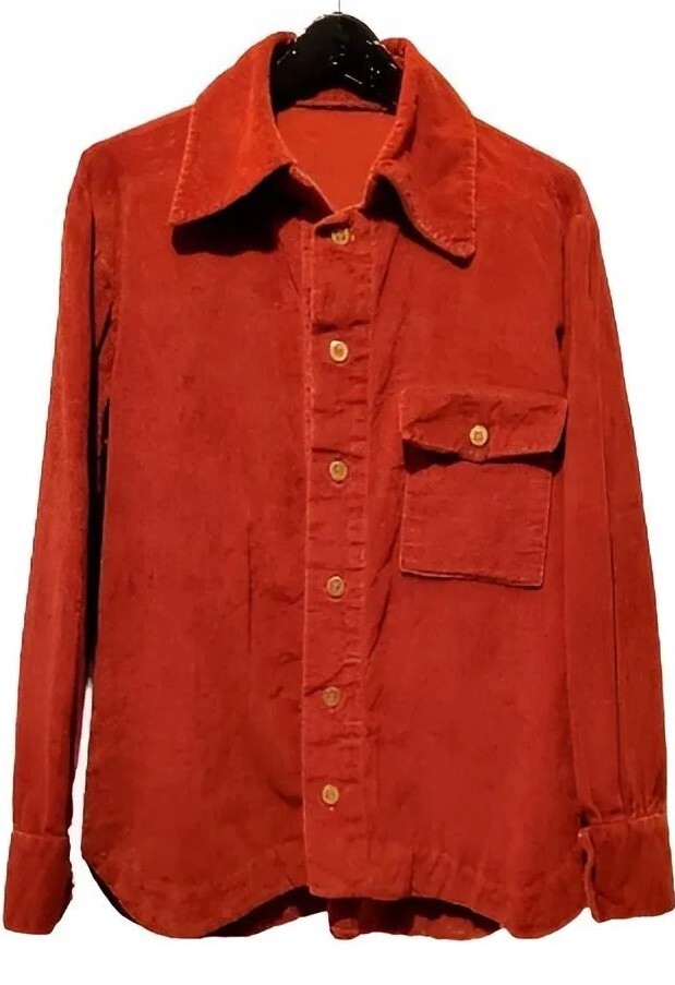 VTG 70s Boyfriend Workshirt Shacket w Gold Metal Buttons Soft Cotton Courderoy L