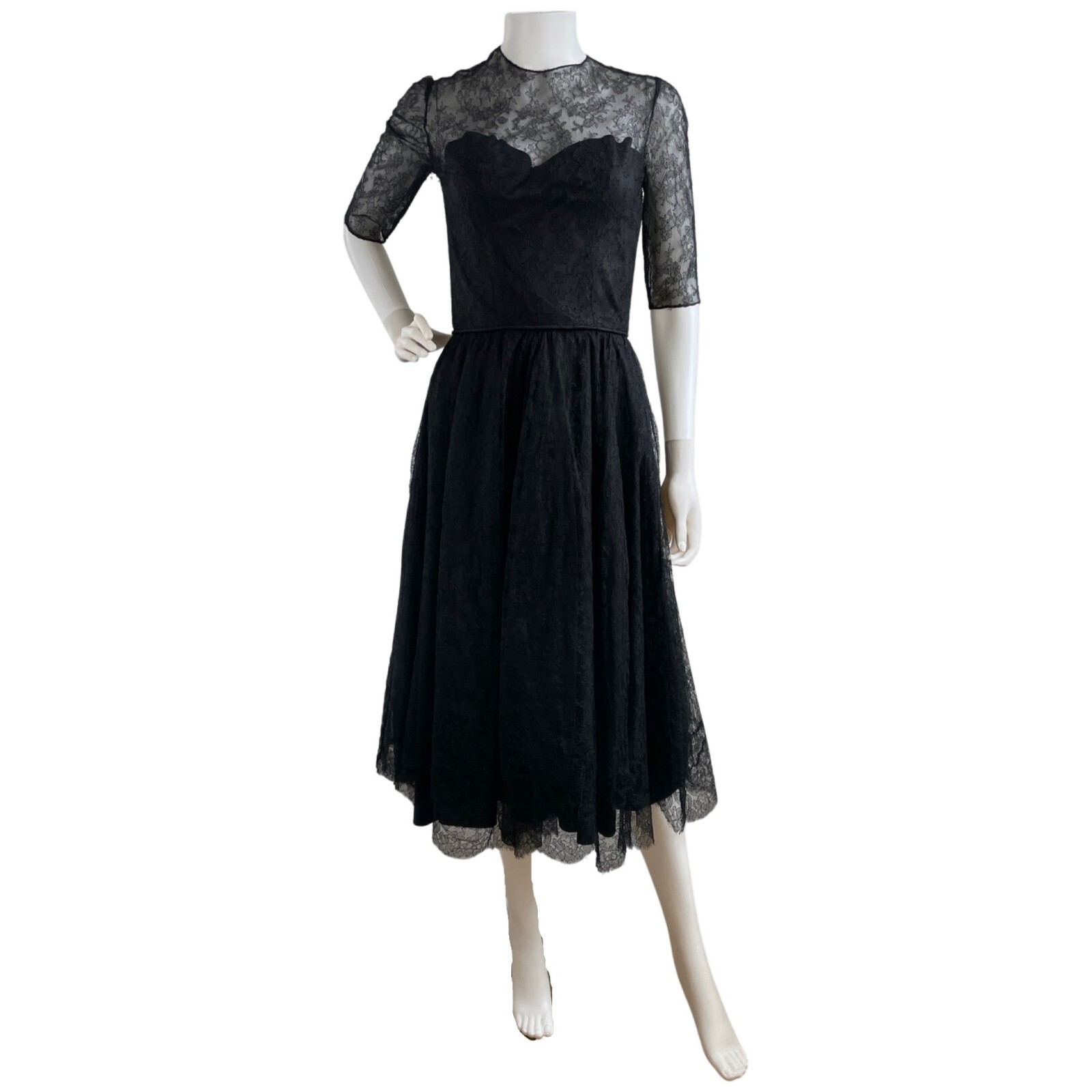 Vintage 1950s Black Dress Lace Crinoline Fit & Flare Special Occasion Size XS