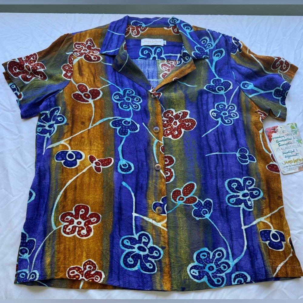 Vintage Jams World Hawaiian Shirt Women&rsquo;s Large « Charms » 90s Tropical Vacation