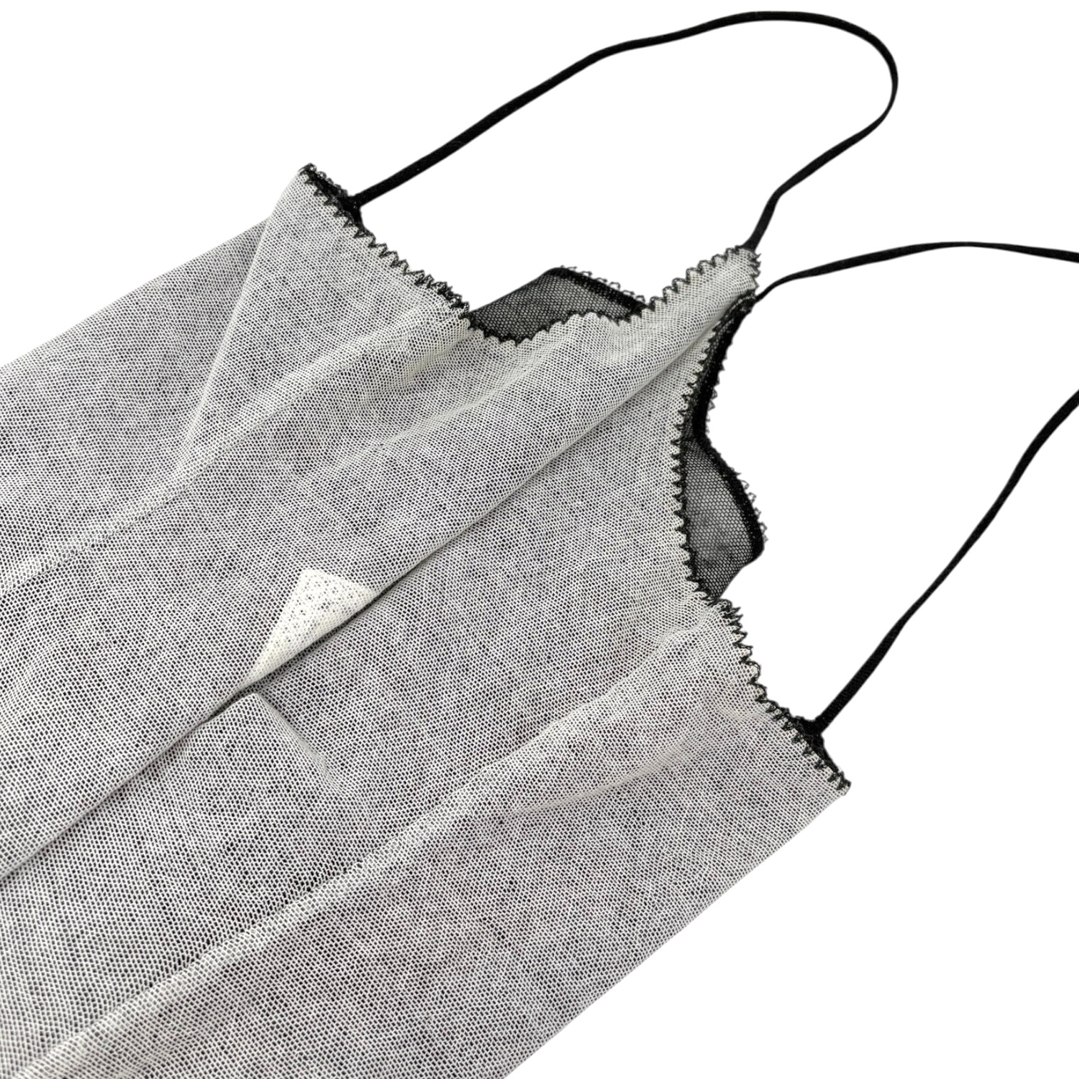CHANEL Vintage 04P CC Logo No.5 Overlay Mesh Camisole Top #40 Gray Cotton Lace