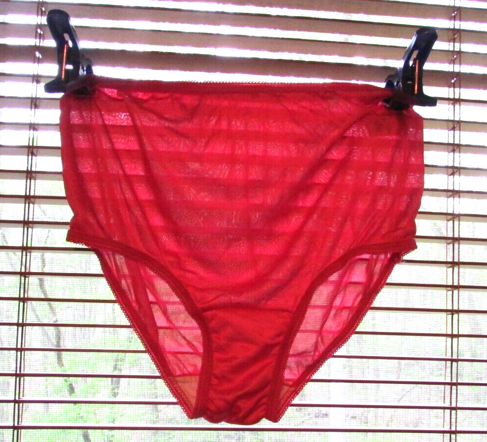VTG NOS Simply Semi-Sheer Red Silky Nylon Full Cut Granny Brief Panties 5 Small